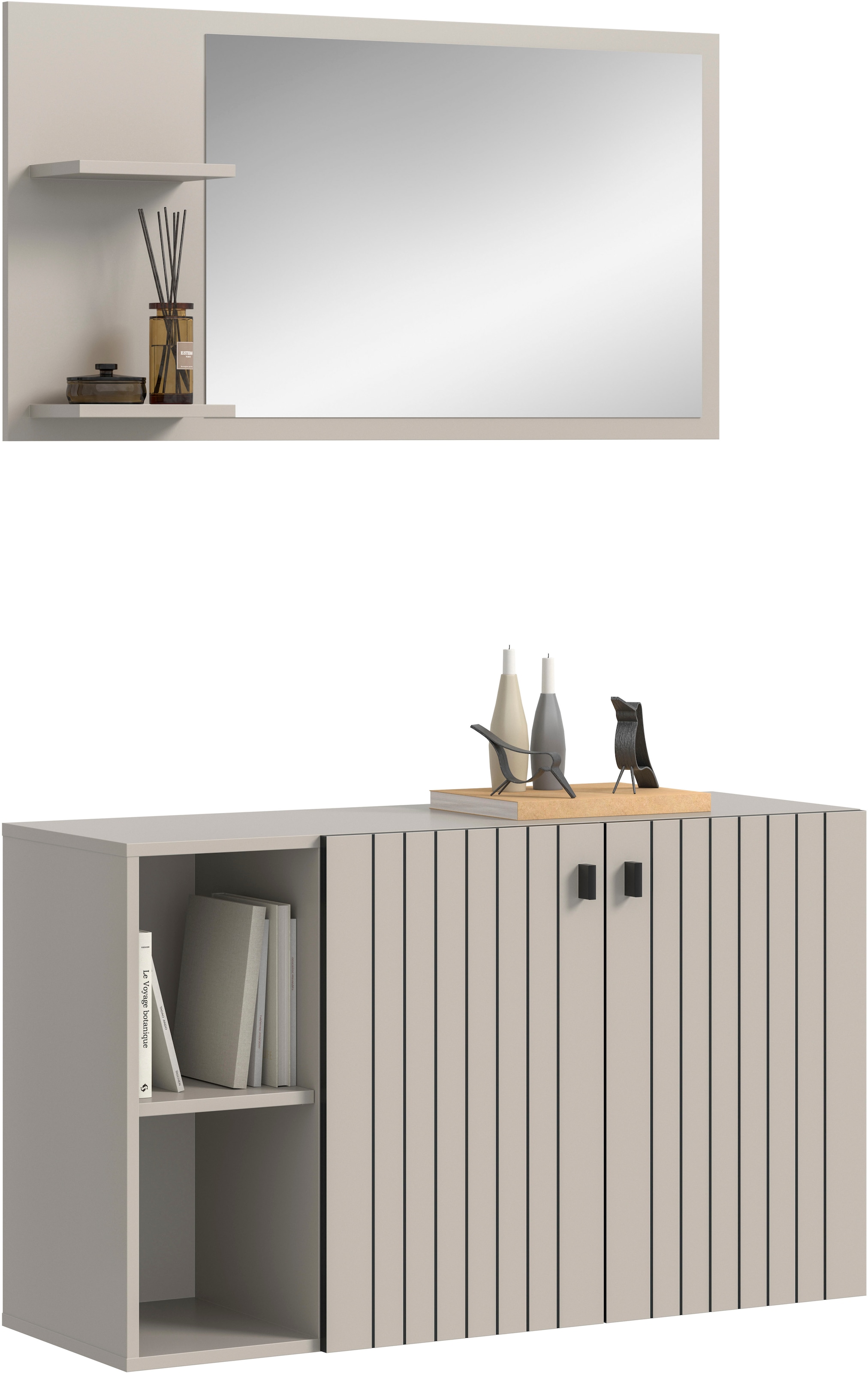 INOSIGN Garderoben-Set »TATIO, 2-tlg. Garderobenkombination, Breite: 106 cm, Rillenfräsung« Set, Set, best. aus: 1 Spiegel, 1 Schuhkommode, 2 Stk. tlg.