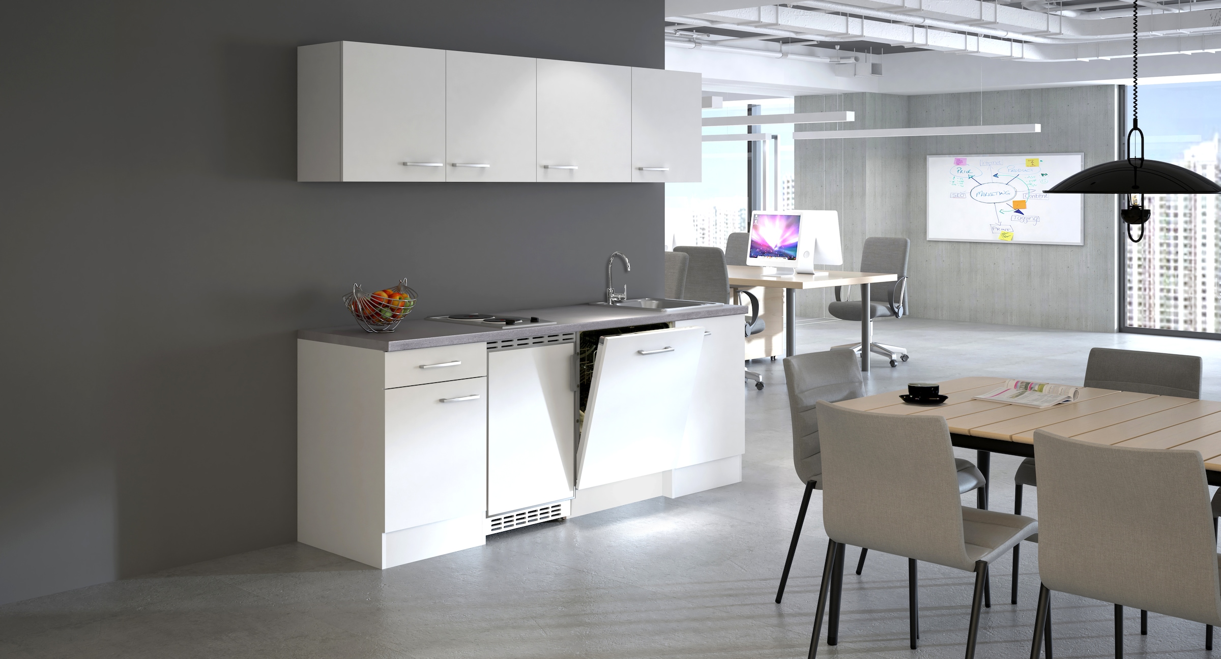 Flex-Well Küchenzeile »Kopenhagen, Breite 210 cm, inkl. Geschirrspüler«, Officeküche, wahlweise mit 2 Plattenkochfeld und/oder Mikrowelle