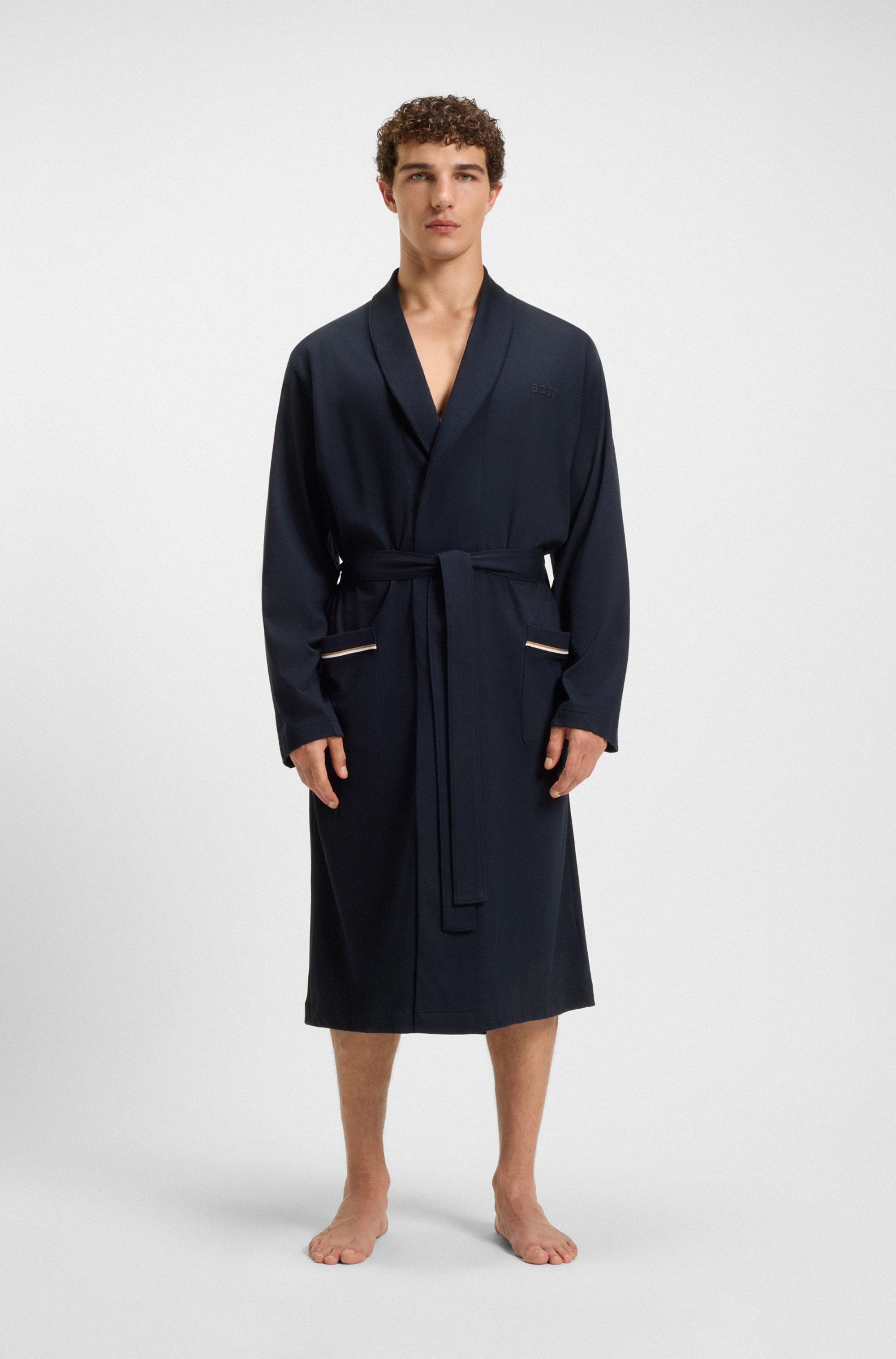 BOSS Morgenmantel aus Baumwoll-Jersey mit Logo-Stickerei