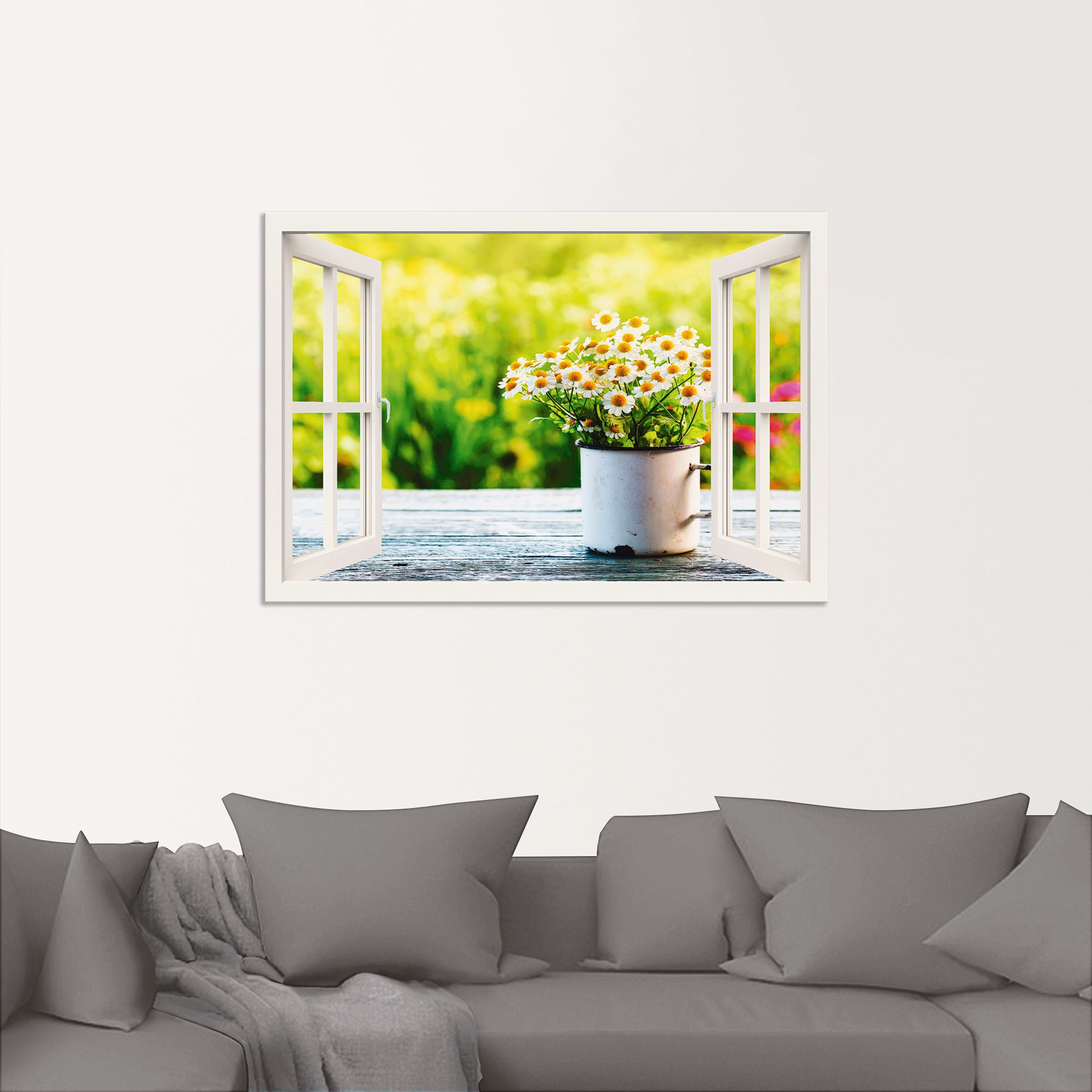 Artland Wandbild »Fensterblick Garten mit Gänseblümchen«, Blumen, (1 St.), günstig online kaufen