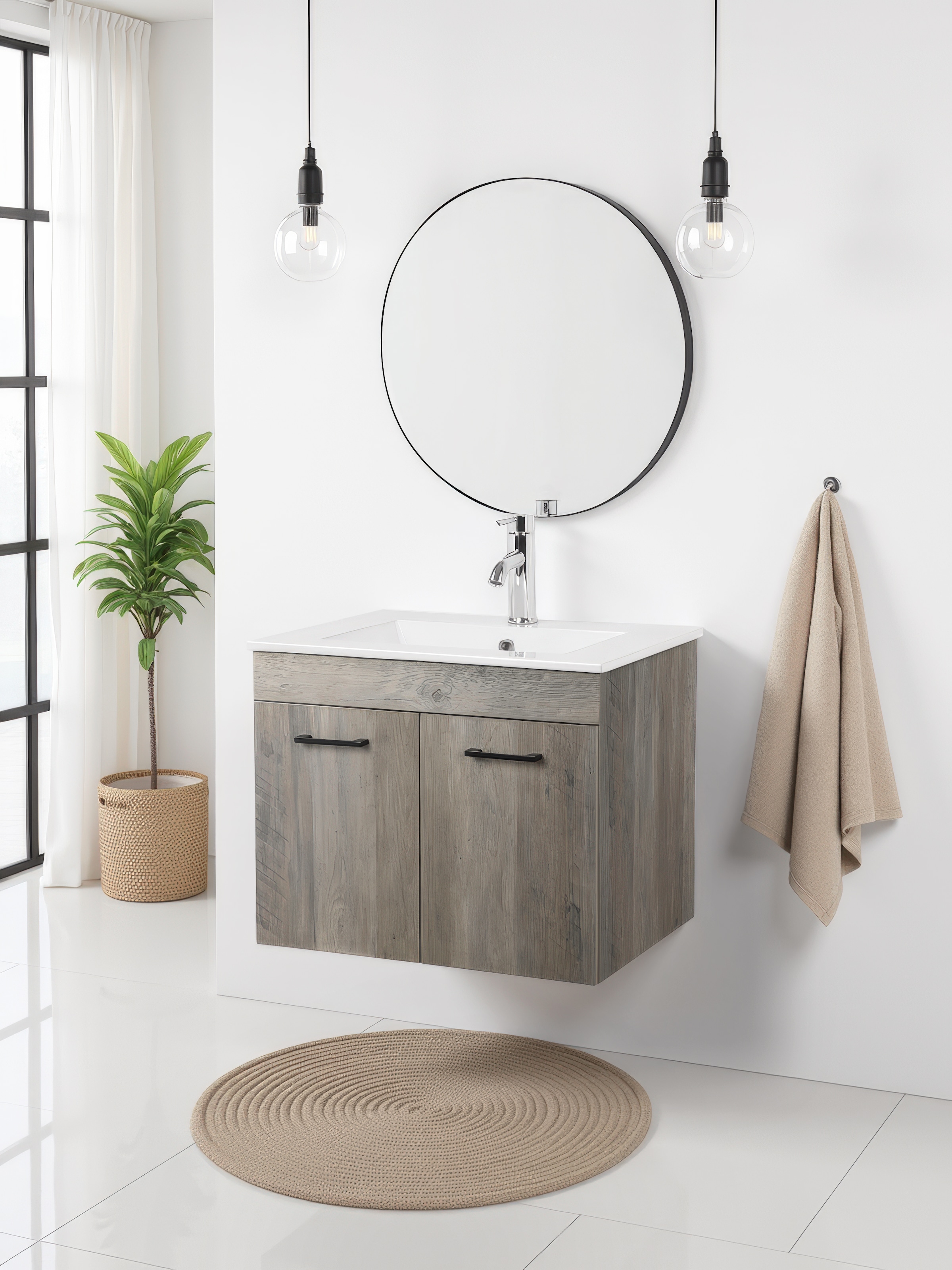 welltime Waschtisch »Florenz, Breite 60cm, 2 Tür, 2 Fächer, MDF-Front«, Waschplatz mit 2 Türen,in verschiedenen Farben erhältlich, Badmöbel