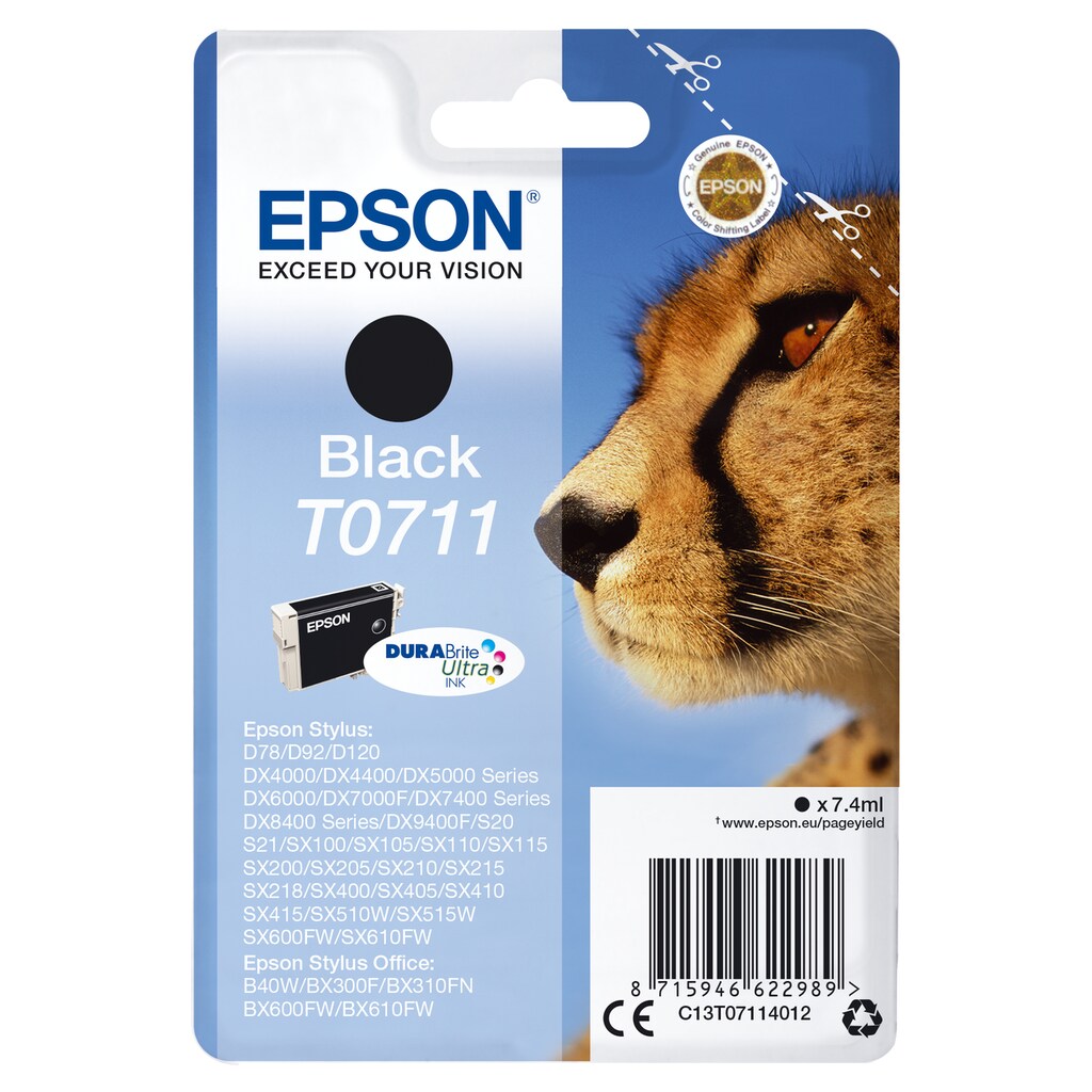 Epson Tintenpatrone »Epson Cheetah Singlepack Black T0711 DURABrite Ultra Ink«