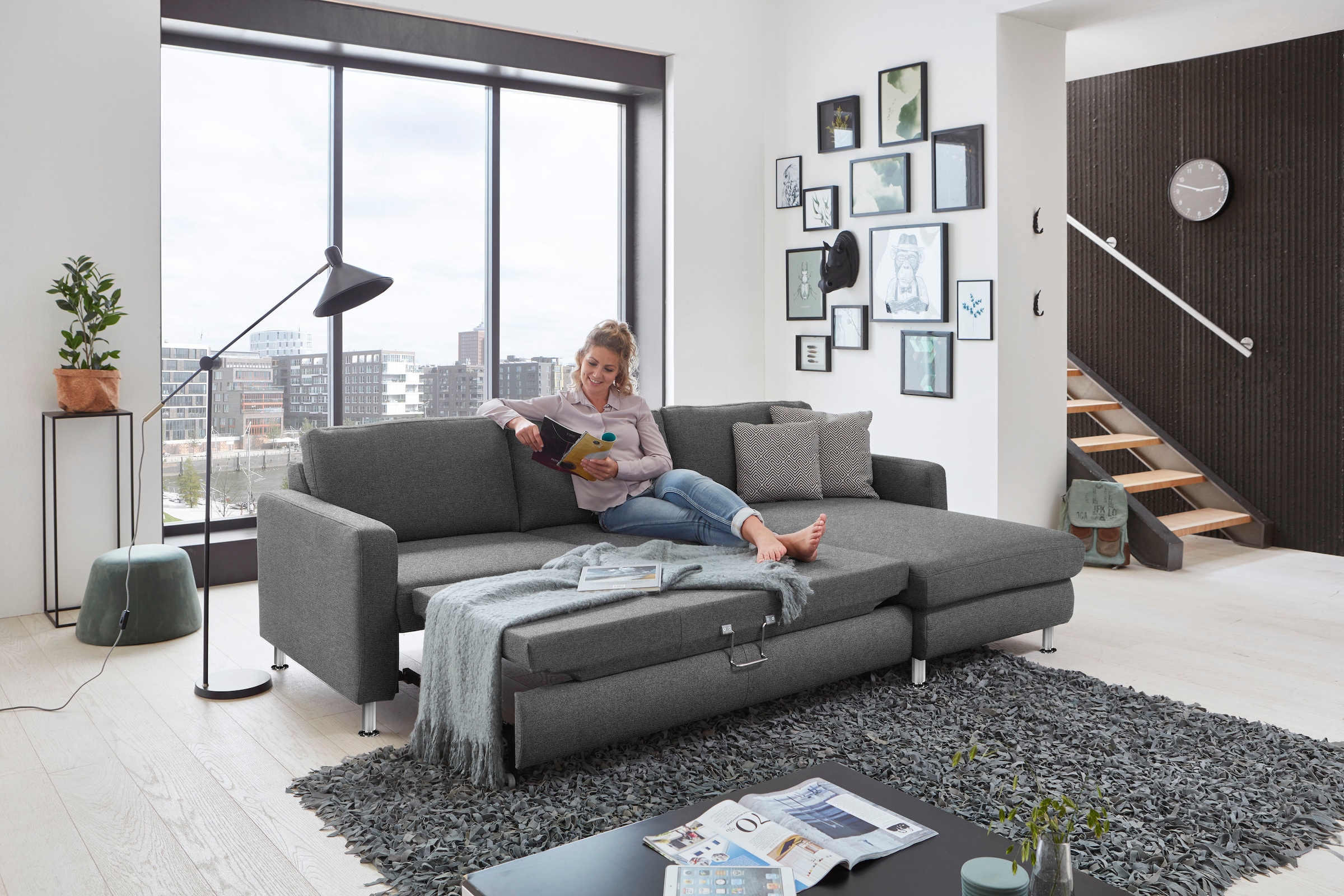 Die PlanBar Ecksofa »MP-IN19027 L-Form«, wahlweise mit Bettfunktion, frei im Raum stellbar