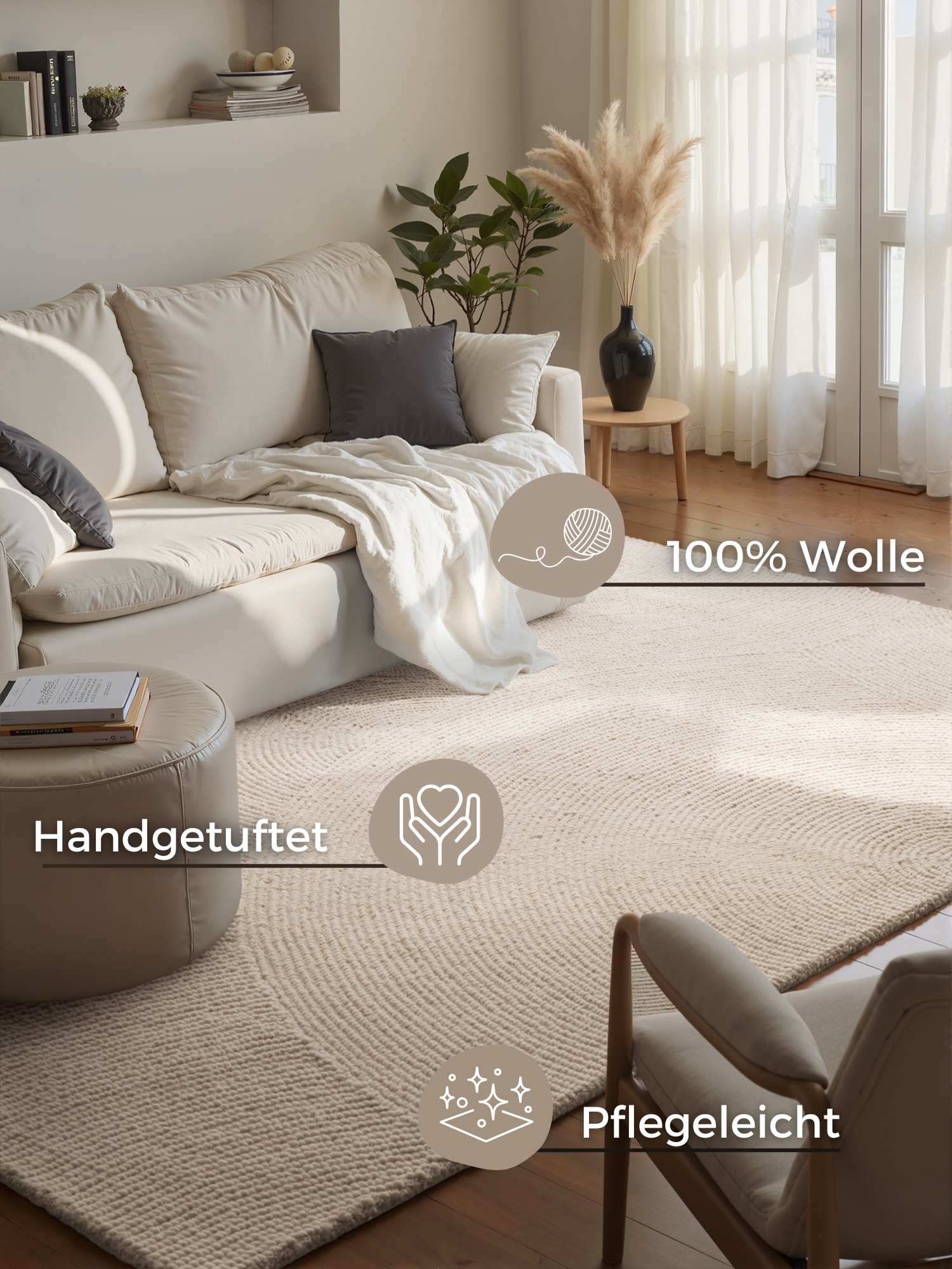 HANSE Home Wollteppich »Eleni«, rechteckig, 18 mm Höhe, Handgetuftet, Wolle, Natur, Wohnzimmer, Schlafzimmer, Skandi, Hygge