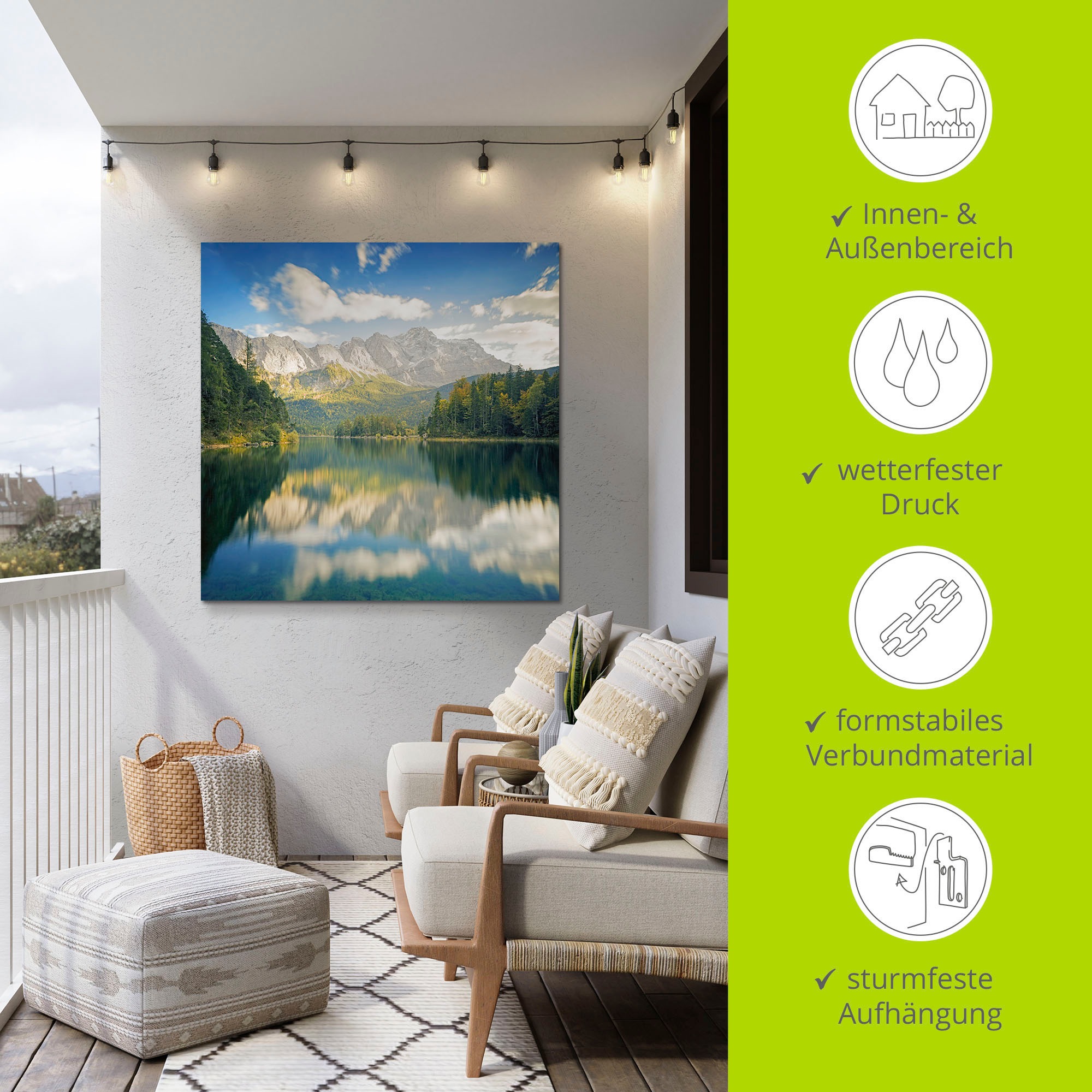 Artland Wandbild »Zugspitze mit Eibsee«, Berge & Alpenbilder, (1 St.), als Alubild, Leinwandbild, Wandaufkleber oder Poster in versch. Größen