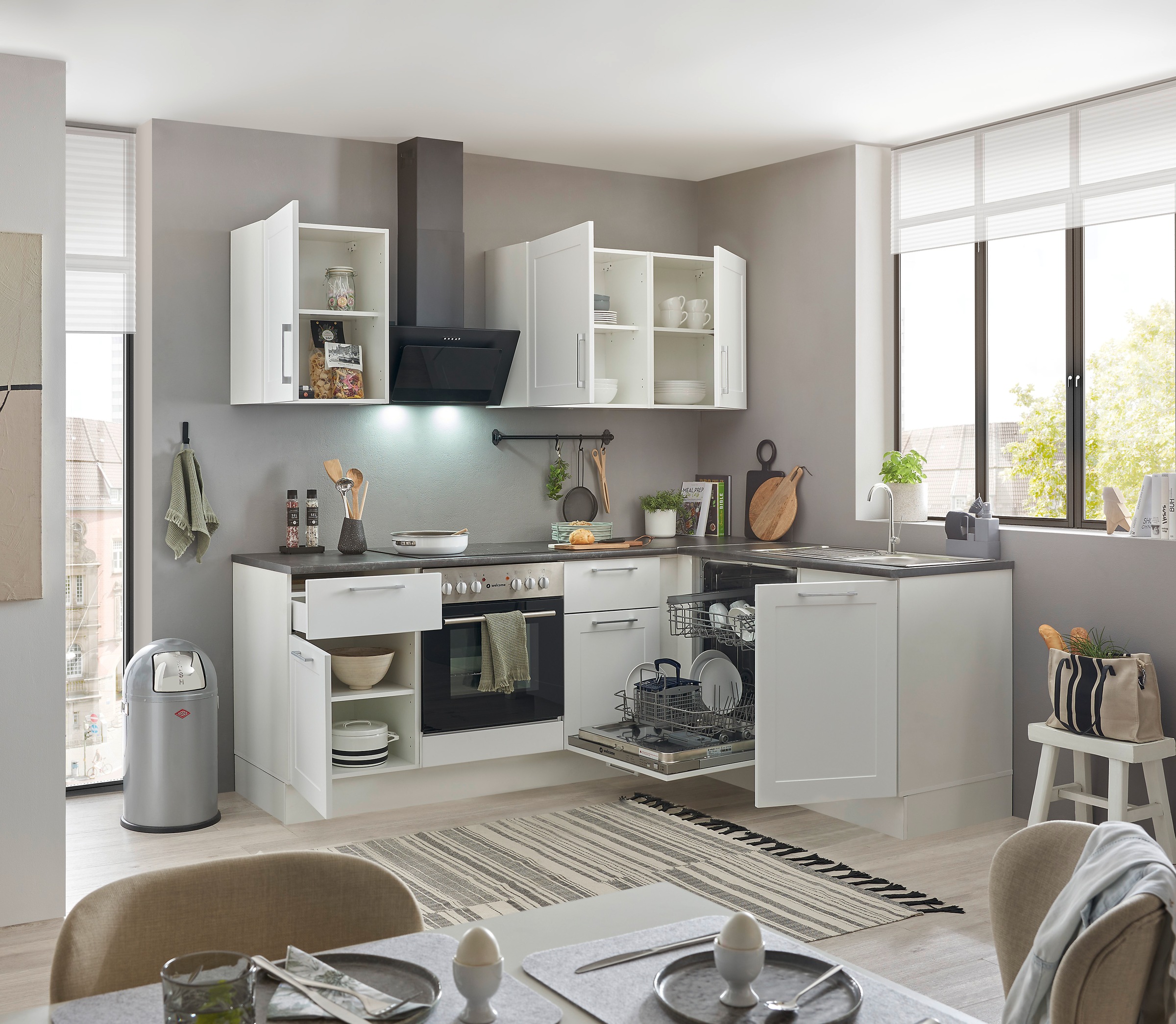BASIC by Balculina Winkelküche »Marsi«, Stellmaße 220x175 cm, wahlweise mit E-Geräten, Soft-Close-Funktion