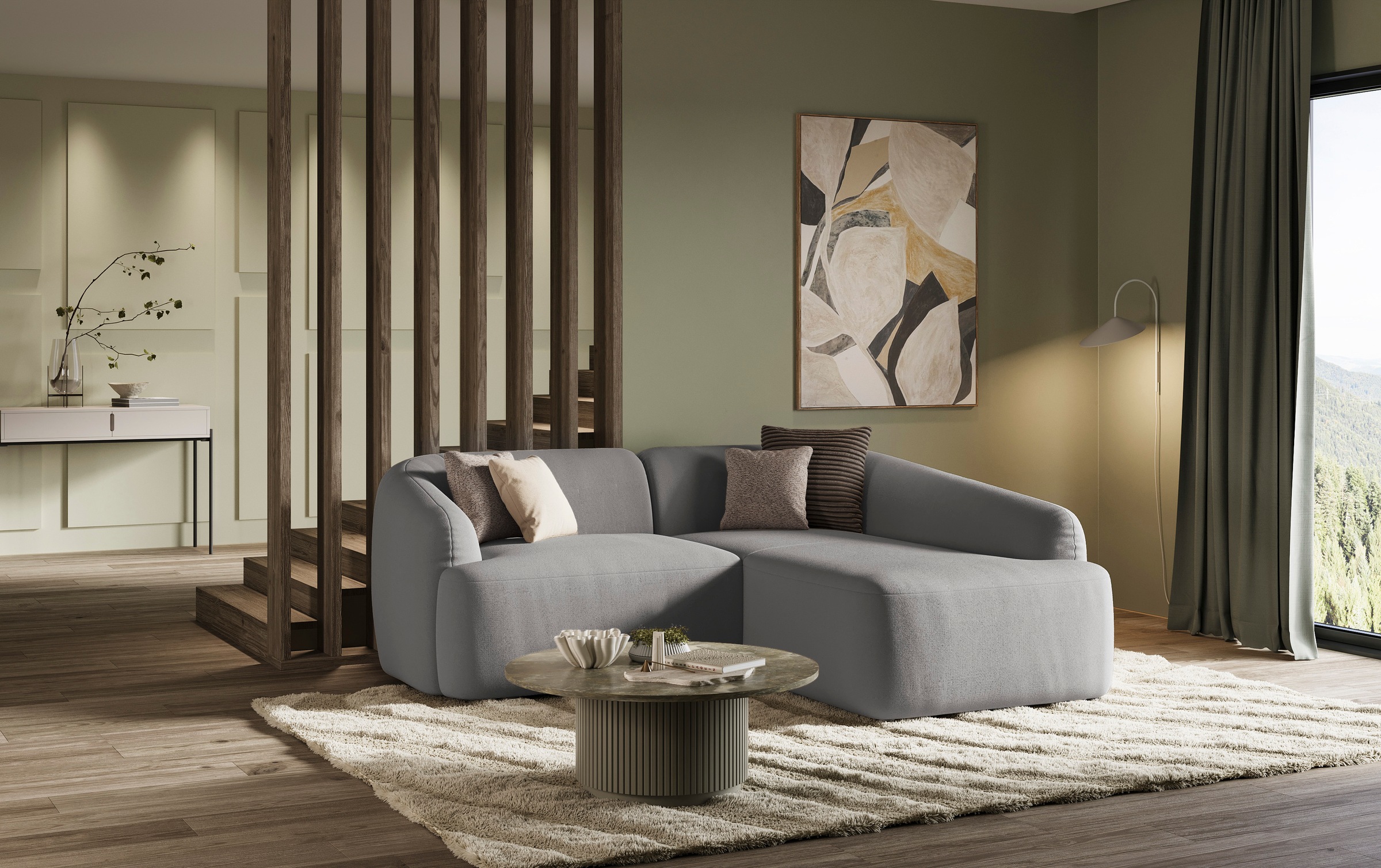 INOSIGN Ecksofa »Nergal, kompakte Stellmaße, Breite 216cm, organisches Desi günstig online kaufen