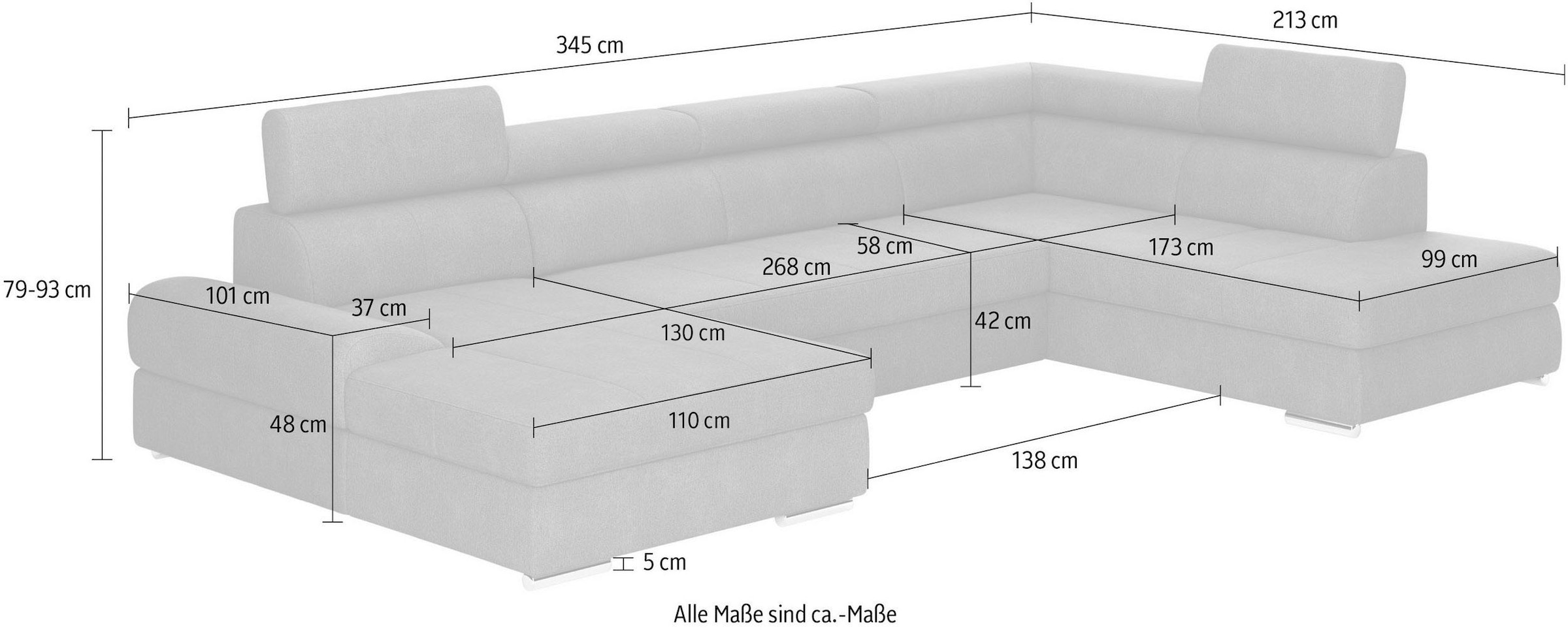 sit&more Wohnlandschaft »U-Form«, mit verstellbaren Kopfteilen, wahlweise mit Bettfunktion