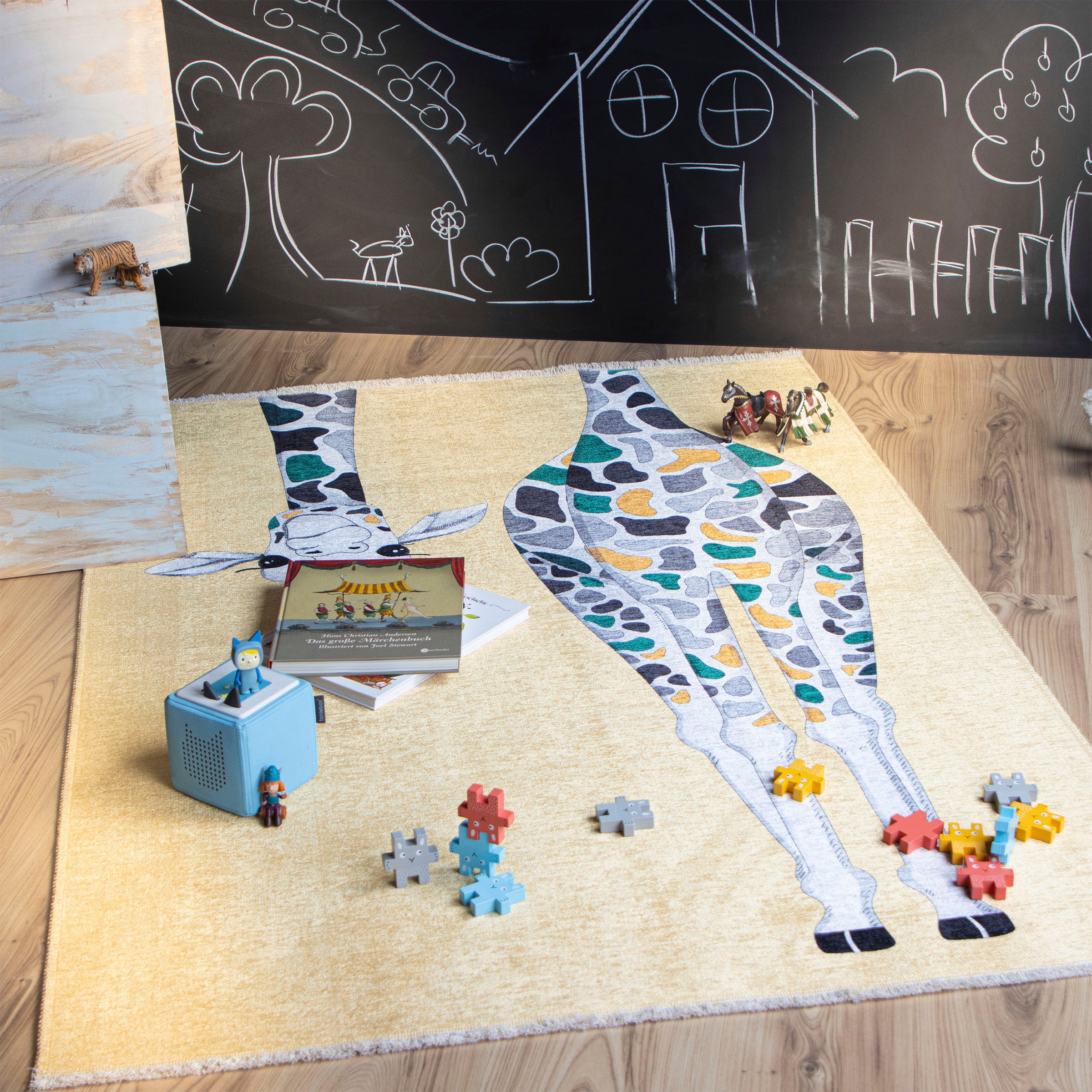 Obsession Kinderteppich »My Greta 602«, rechteckig, 6 mm Höhe, Kurzflor, Motiv Giraffe, mit Fransen, Kinderzimmer
