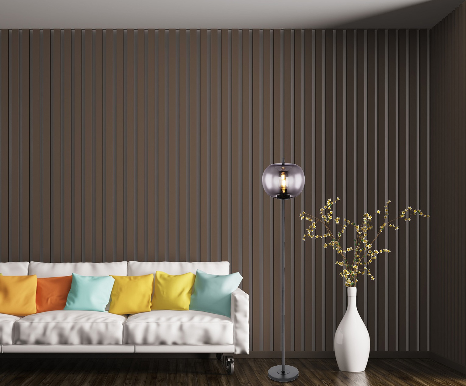 GLOBO LIGHTING Stehlampe »BLACKY« E27 1 Stk. Stehleuchte Schwarz, Glas, Fußtritt, E27