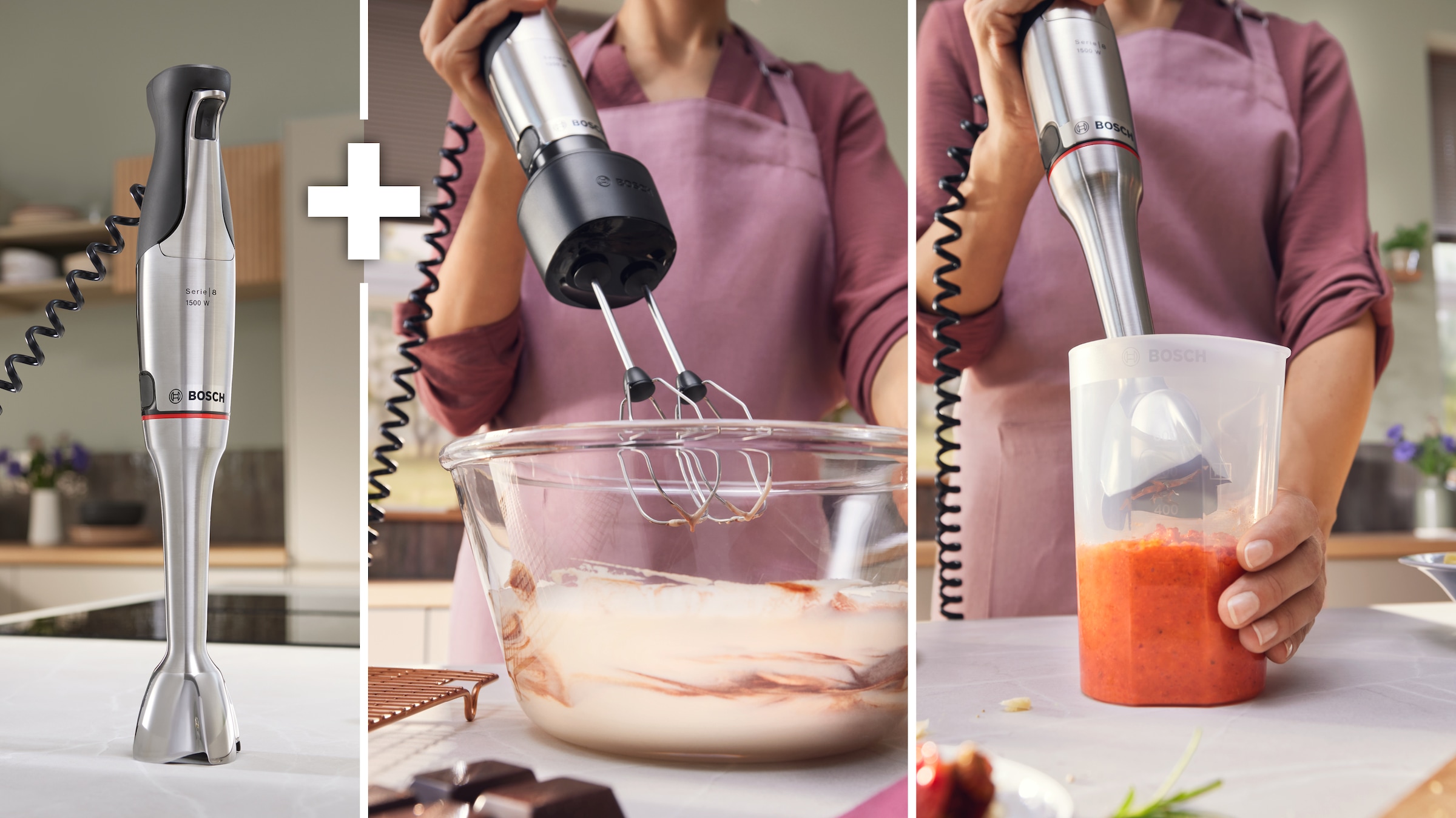 BOSCH Stabmixer »ErgoMaster Serie 8, MSM8M914, Doppelschneebesen, Spiralkabel, Becher« 1500 W 6 Klingen Edelstahl, Keramikkupplung, luftgekühlter Motor