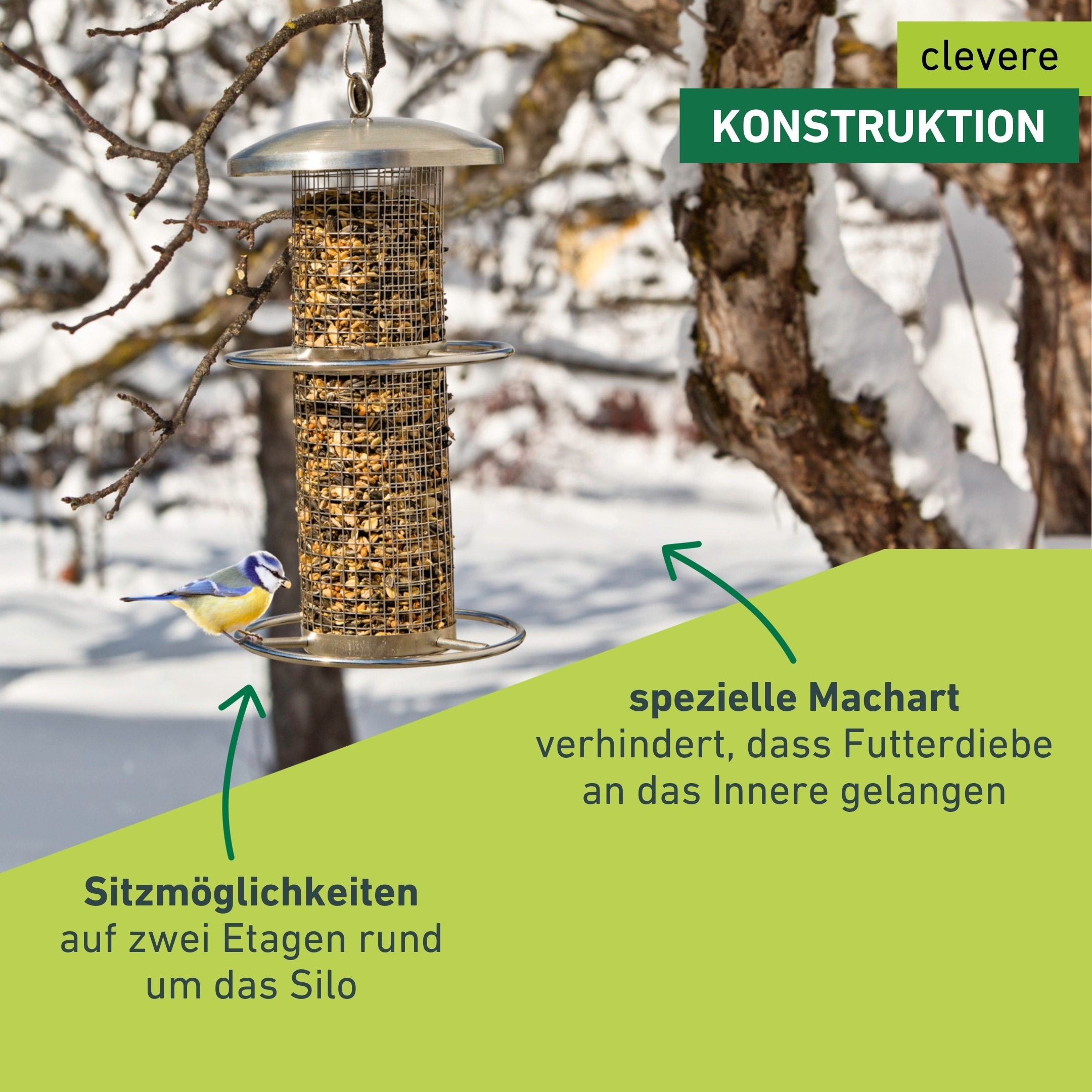 Windhager Futterhaus »Pick-Up, Futterspender aus wetterfestem Edelstahl« Futterstation inkl. Aufhängung, Füllmenge ca. 0,9L, 14 x 14 x 28cm