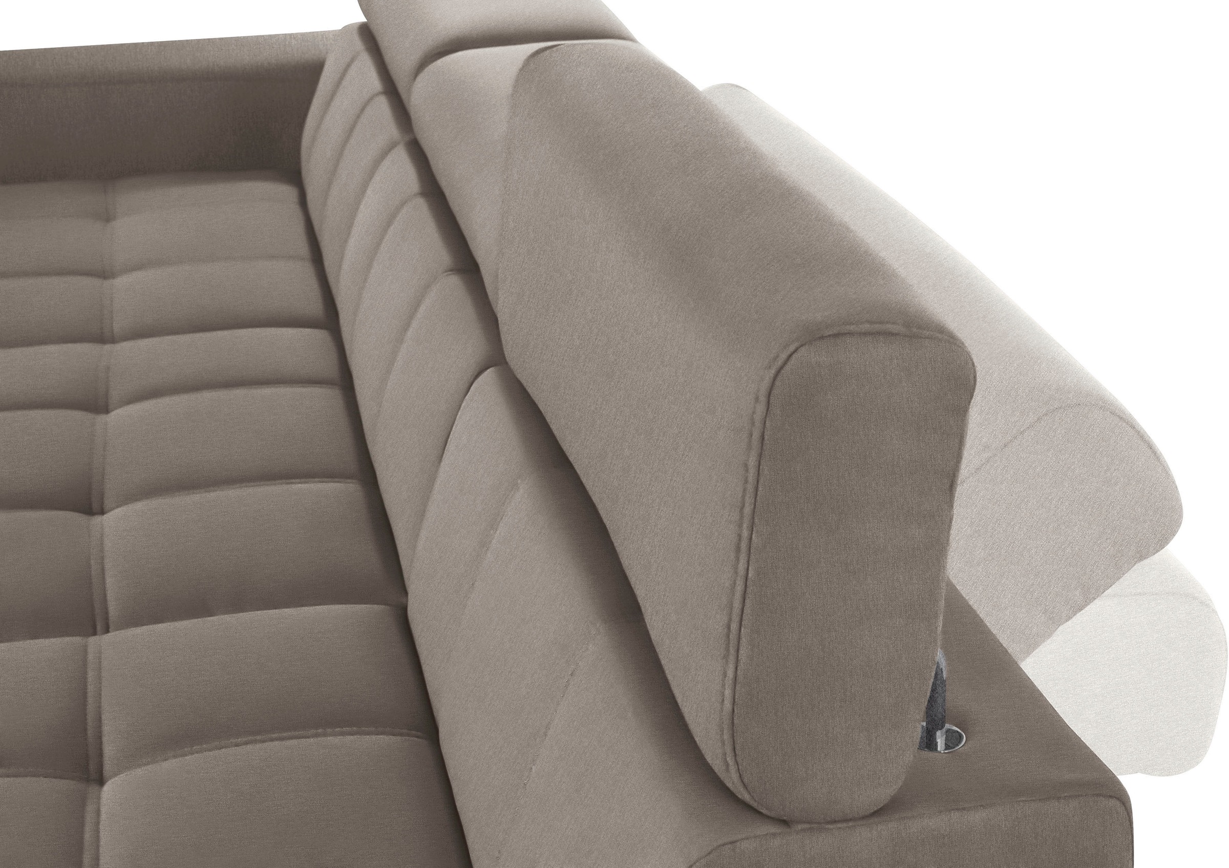 DOMO collection Ecksofa »Cunelli tolle Sitznähte als Designelement, fester Sitzkomfort, L-Form«, wahlweise mit 6-fach verstellbarer Kopfteilverstellung, bodenfrei