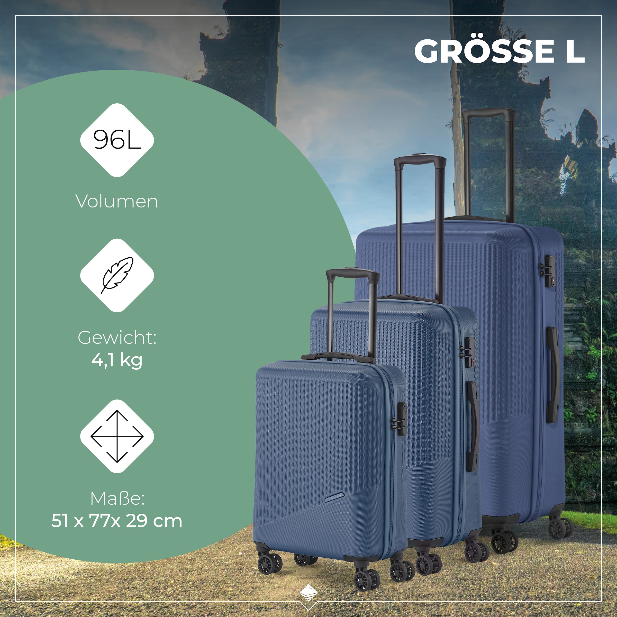 travelite Trolleyset »BALI 4w L/M/S«, (Set, 3 tlg., Hartschalen Trolley Set), Kofferset Reisegepäck Reisekoffer Hartschallenkoffer TSA Schloss