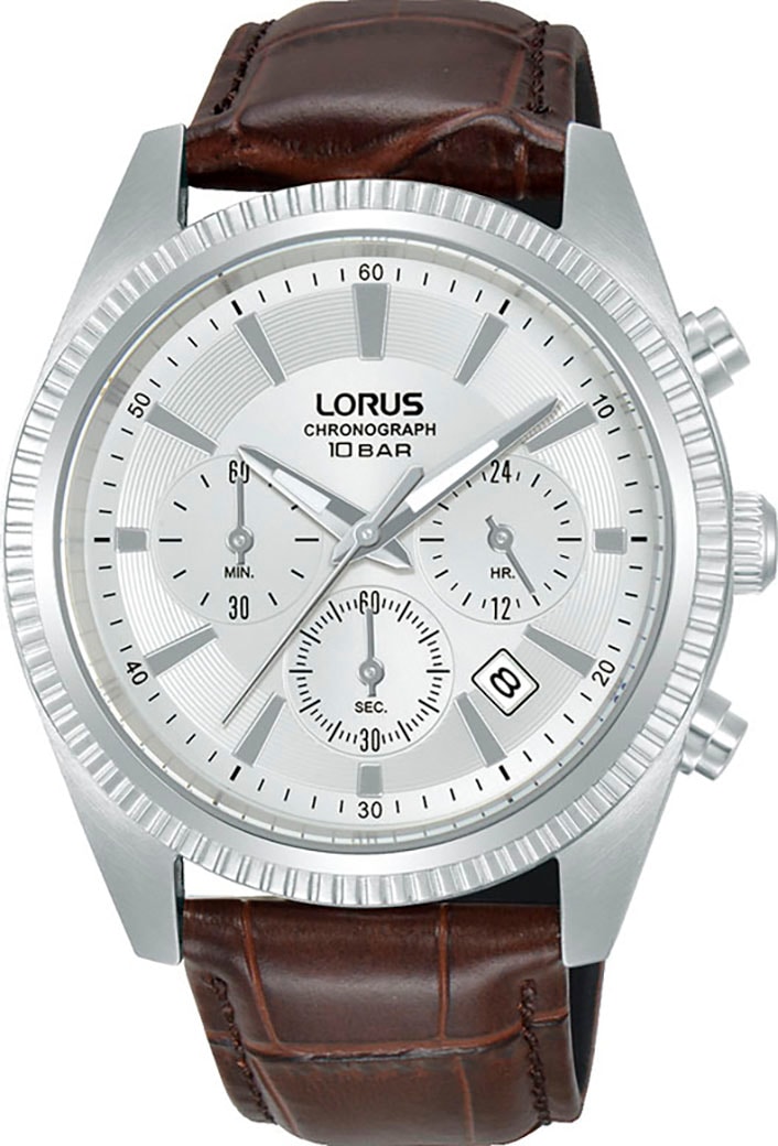 LORUS Chronograph Quarzuhr, Armbanduhr, Herrenuhr, Lederarmband, analog, Tag