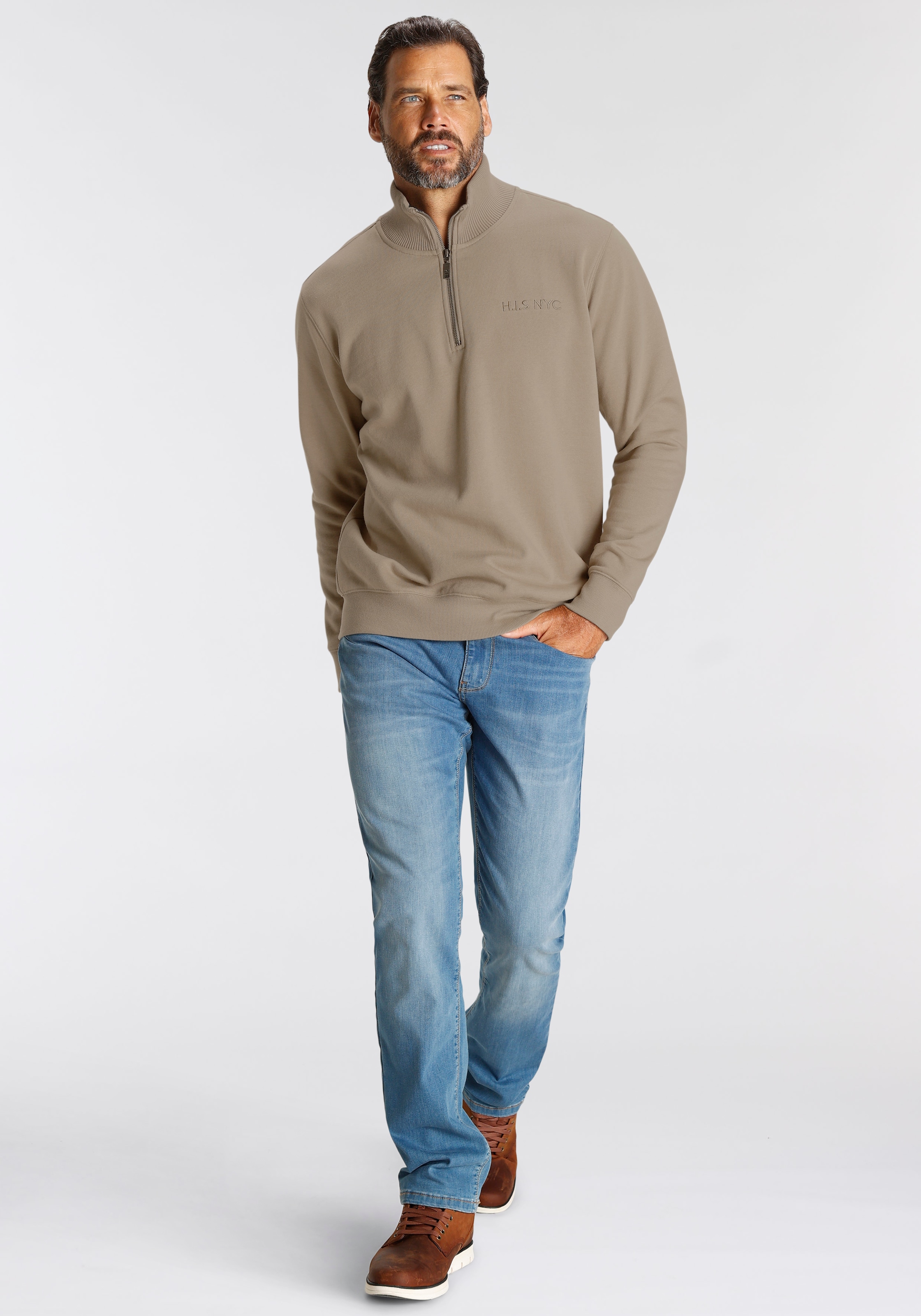 H.I.S Sweatshirt, unifarben, aus dehnbarer Sweatware, mit Logostickerei
