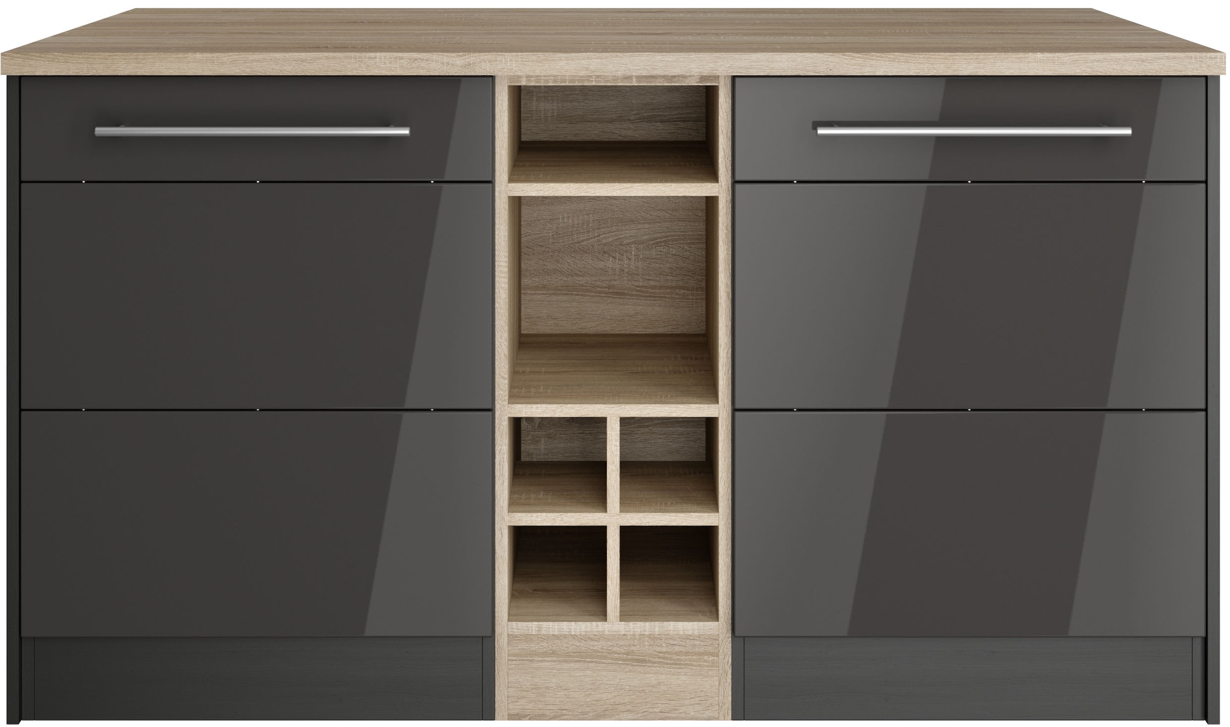 KOCHSTATION Kücheninsel »KS-Wien«, Breite 153 cm, MDF-Fronten, Flaschenregal