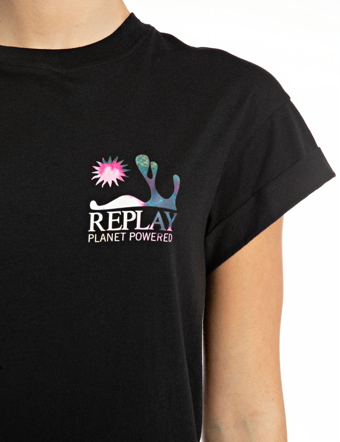 Replay T-Shirt, mit umgeschlagenen Ärmeln