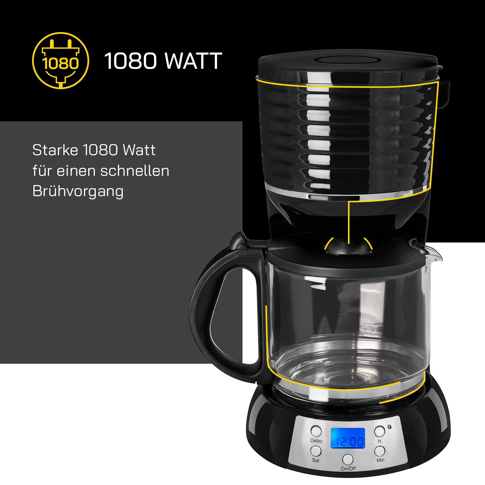 Gutfels Filterkaffeemaschine »COFFEE 3300 C«, 1,5 l Kaffeekanne, Papierfilter, 1x4, 1,50 L Glaskanne, 1080 Watt