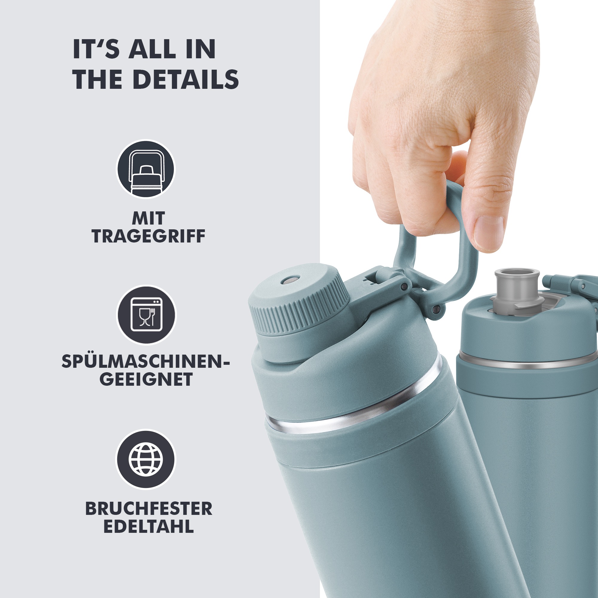 THERMOS Isolierflasche »ULTRALIGHT MAX BOTTLE, doppelwandiger Edelstahl, spülmaschinenfest« 1,50 l, 24h kalt & 12h heiß, mit Tragegriff und Trinköffnung