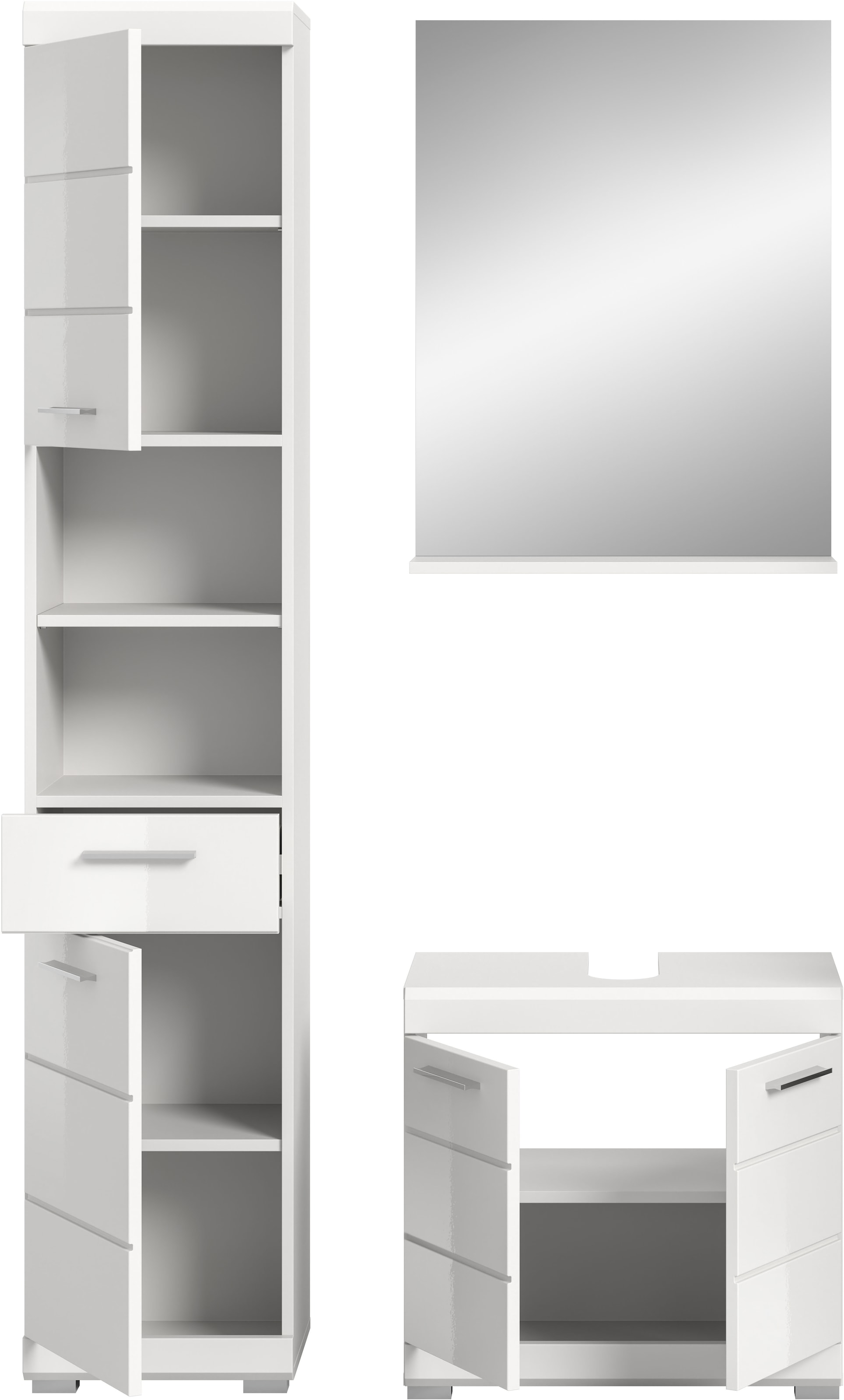 INOSIGN Badmöbel-Set »Siena, 3 teilig, bestehend aus:«, (Set), Hochschrank, Waschbeckenunterschrank, Spiegel
