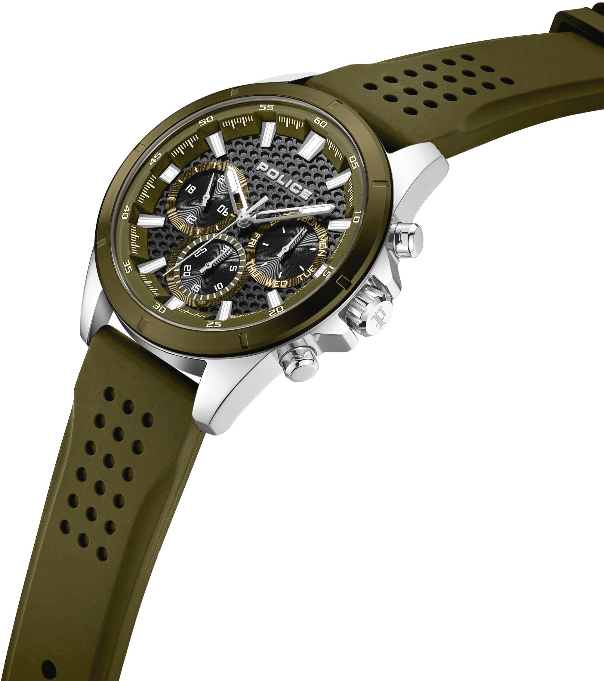 Police Multifunktionsuhr »MOTION«, Quarzuhr, Armbanduhr, Herrenuhr, Silikonarmband, analog, Wochentag