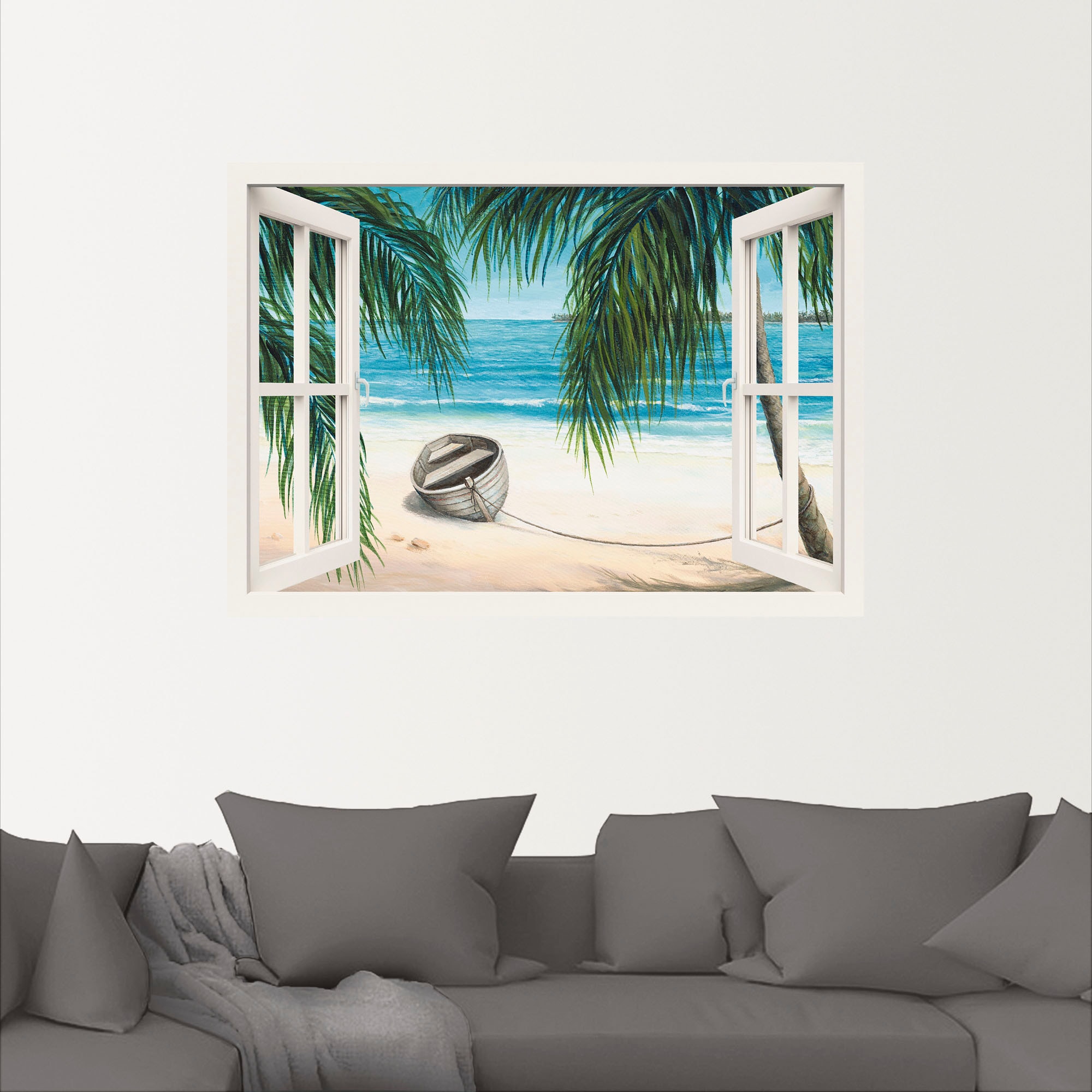 Artland Wandbild »Fensterblick - Karibik«, Fensterblick, (1 St.), als Leinwandbild, Wandaufkleber in verschied. Größen