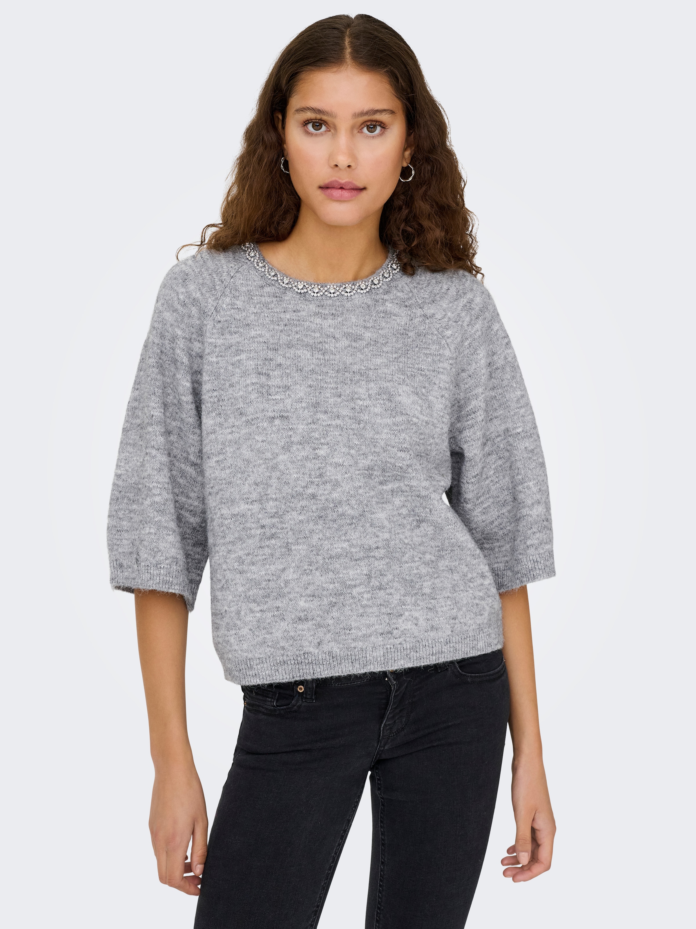 JDY Strickpullover »JDYALVA LIFE 3/4 EMBELLISH PULL KNT NOOS« Materialmix