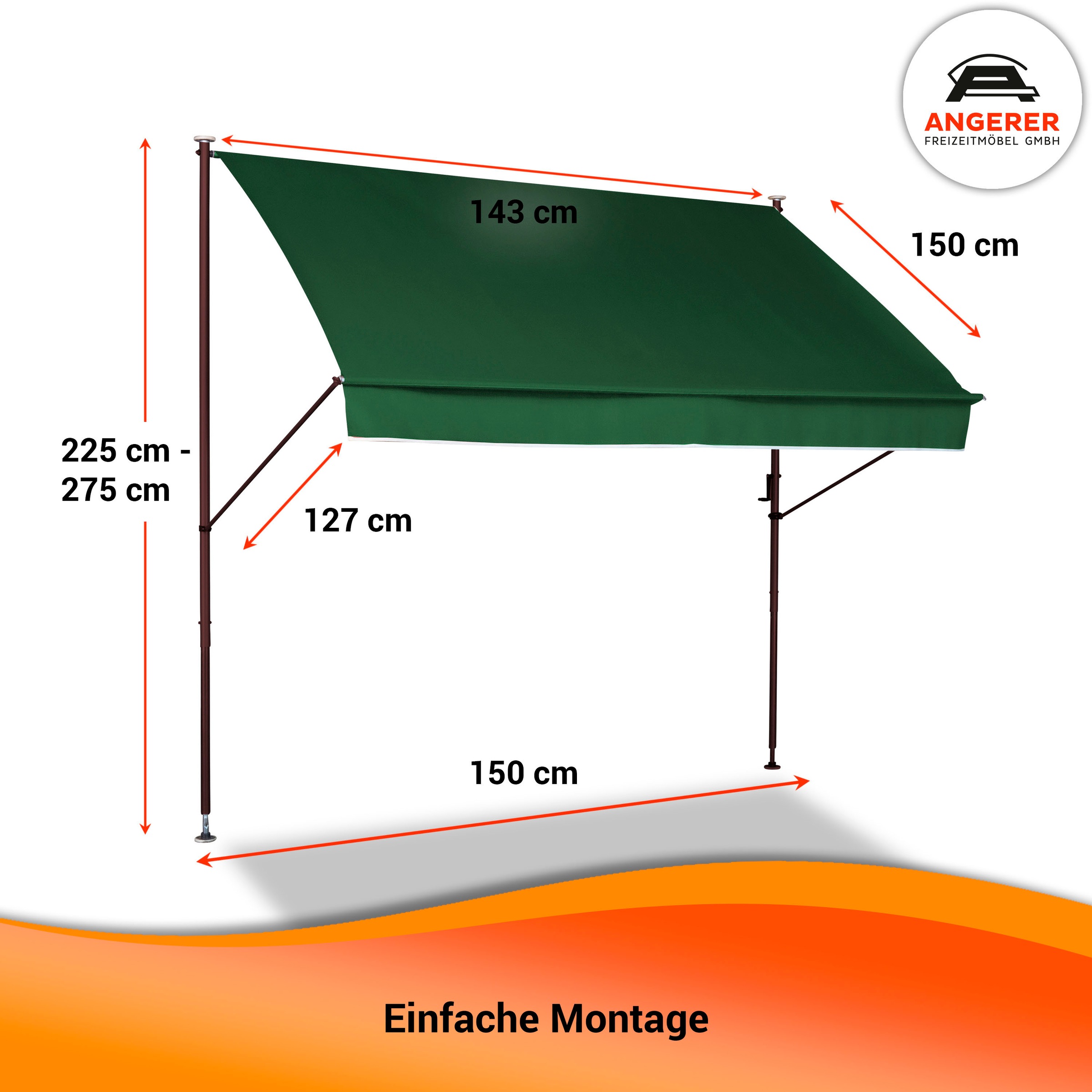 Angerer Freizeitmöbel Klemmmarkise »Style«, BxH: 150 x 225-275 cm, Ausfall 150 cm