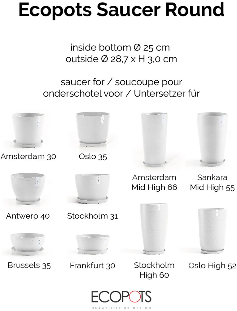 ECOPOTS Topfuntersetzer »Rund 30 Weiß« für innen und außen: frostsicher, bruchsicher und lichtbeständig