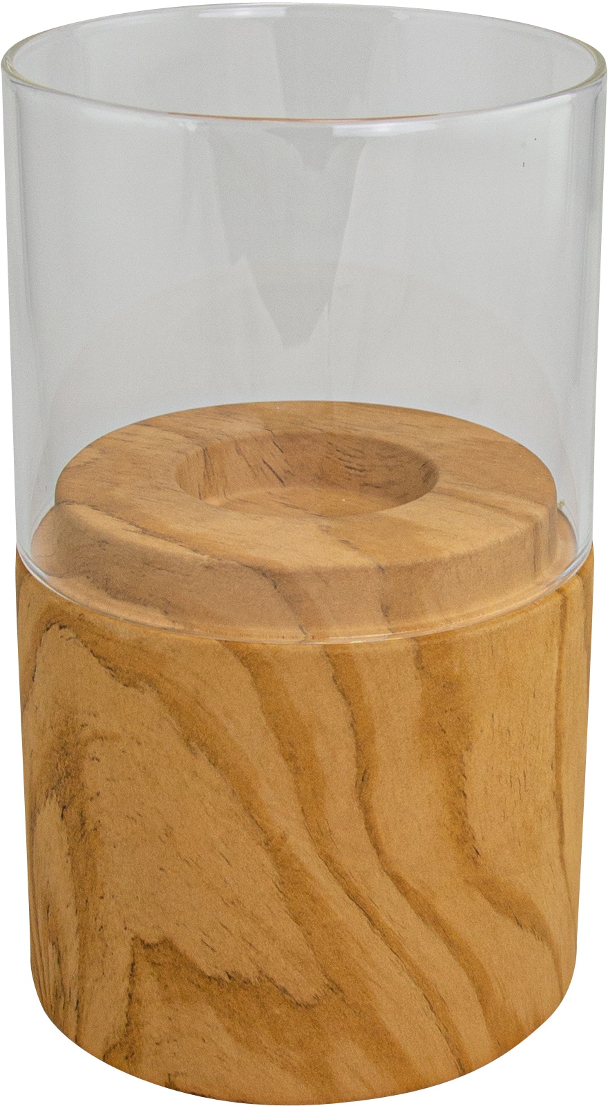 RIFFELMACHER & WEINBERGER Teelichthalter »Holzdesign, Weihnachtsdeko«, Natur-Look, Windlicht, aus Porzellan & Glas, Höhe 19 cm
