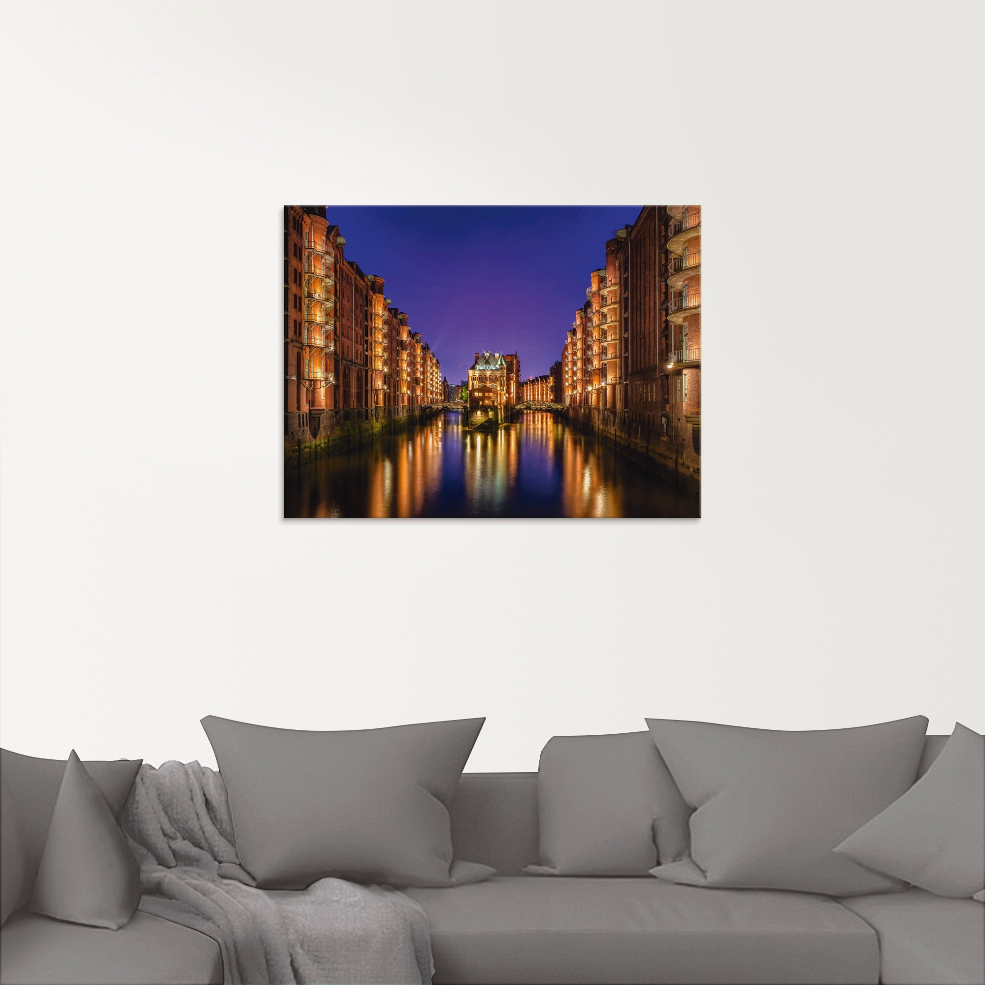 Artland Glasbild »Hamburg Speicherstadt bei Nacht«, Gebäude, (1 St.), in verschiedenen Größen