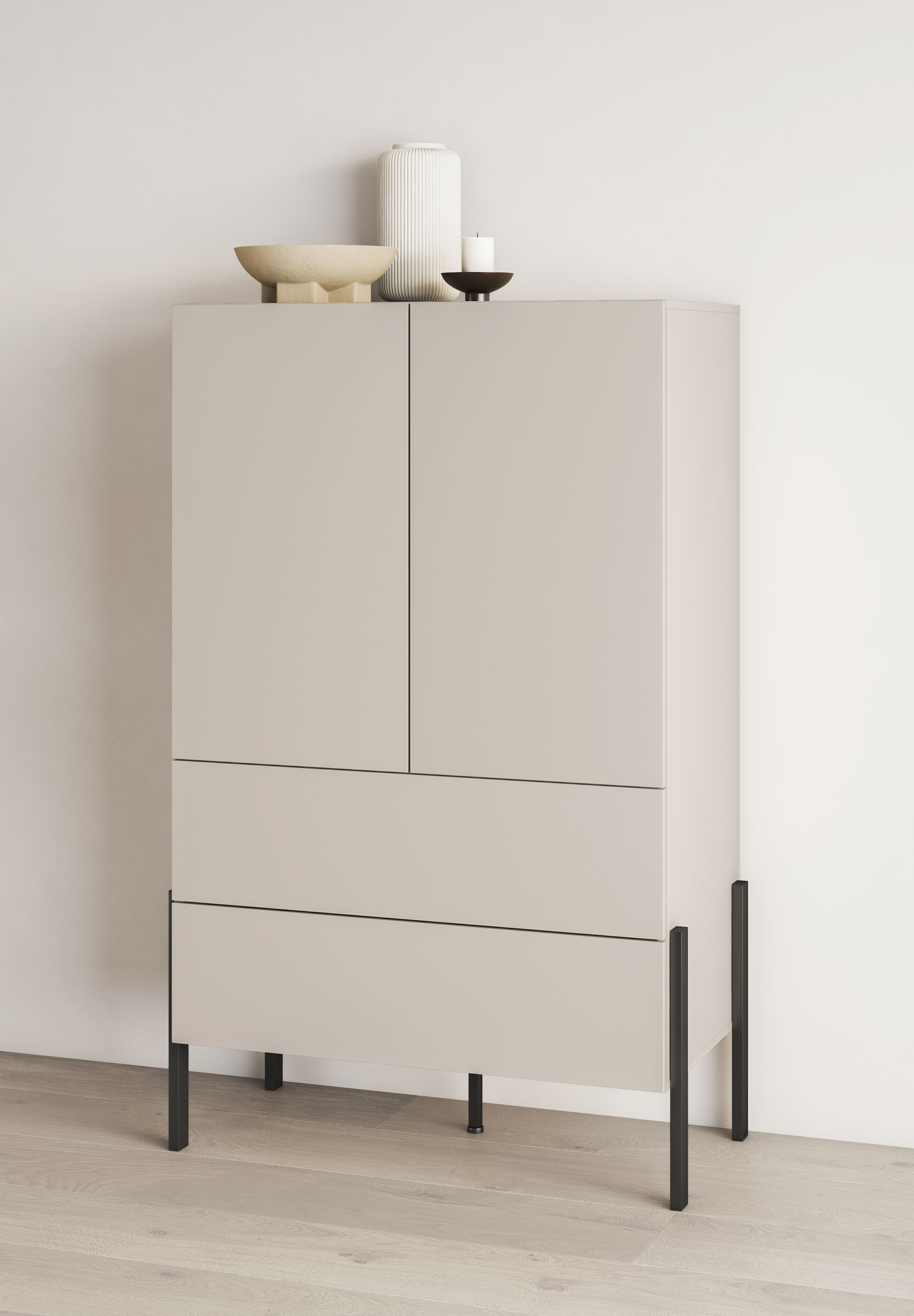 INOSIGN Wäscheschrank »Jukon, moderner griffloser Kleiderschrank, Metallfüsse, Made in Europe«, (90x150x50, ideal für kleine Räume oder Nischen), Mehrzweckschrank,2 Schubladen, 2 Türen, FSC-zertifiziert