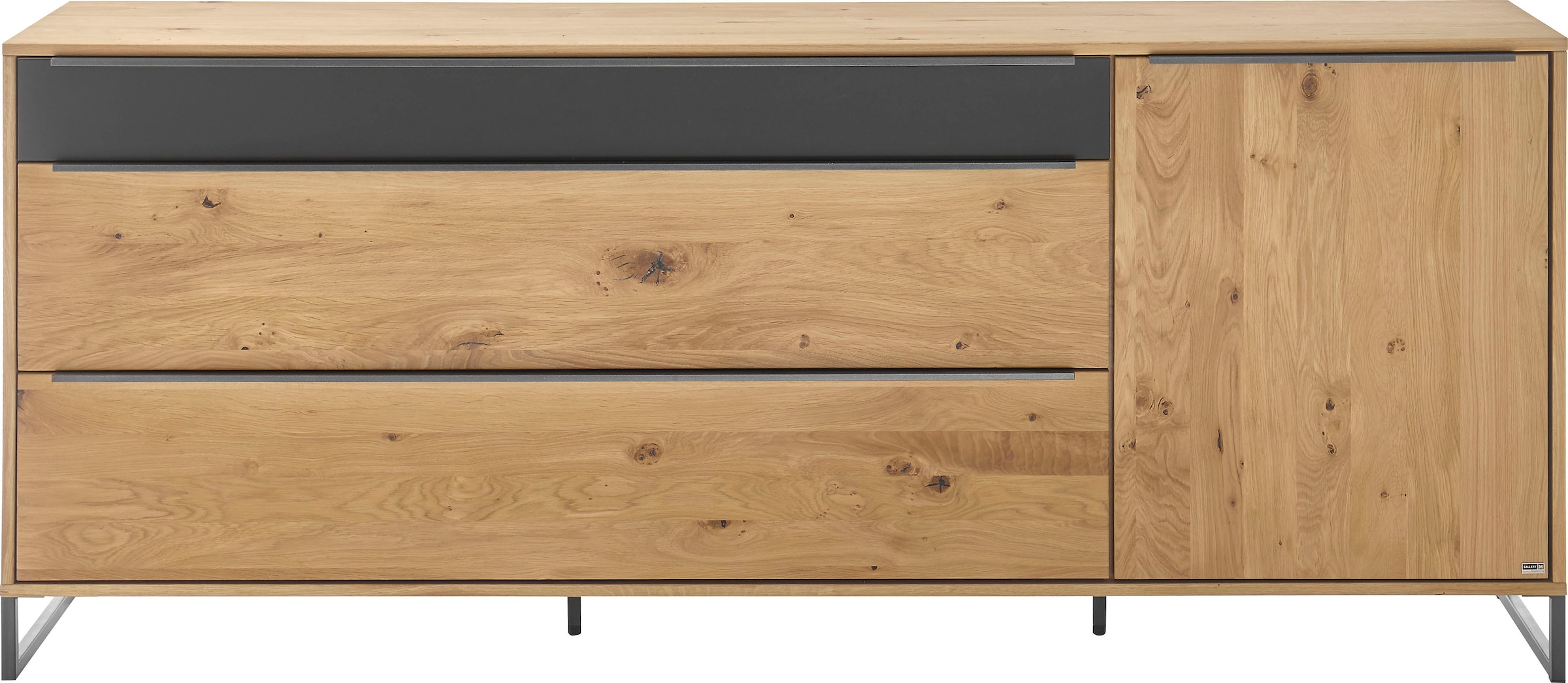 GALLERY M branded by Musterring Sideboard »Alan«, Front in Eiche Bainco Massiv geölt, Kufengestell in Metall anthrazit