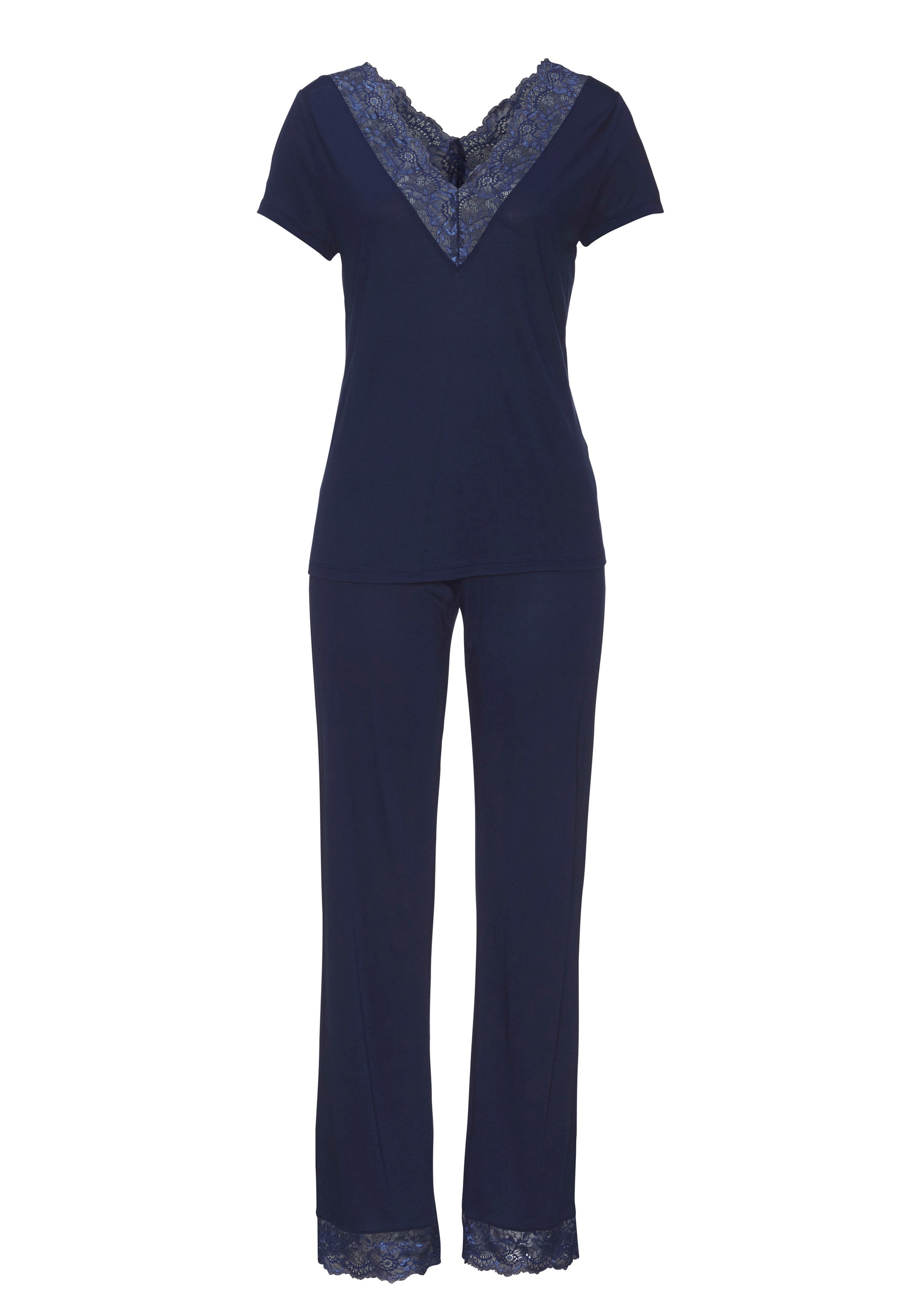 LASCANA Pyjama, (2 tlg.), mit Spitzendetails