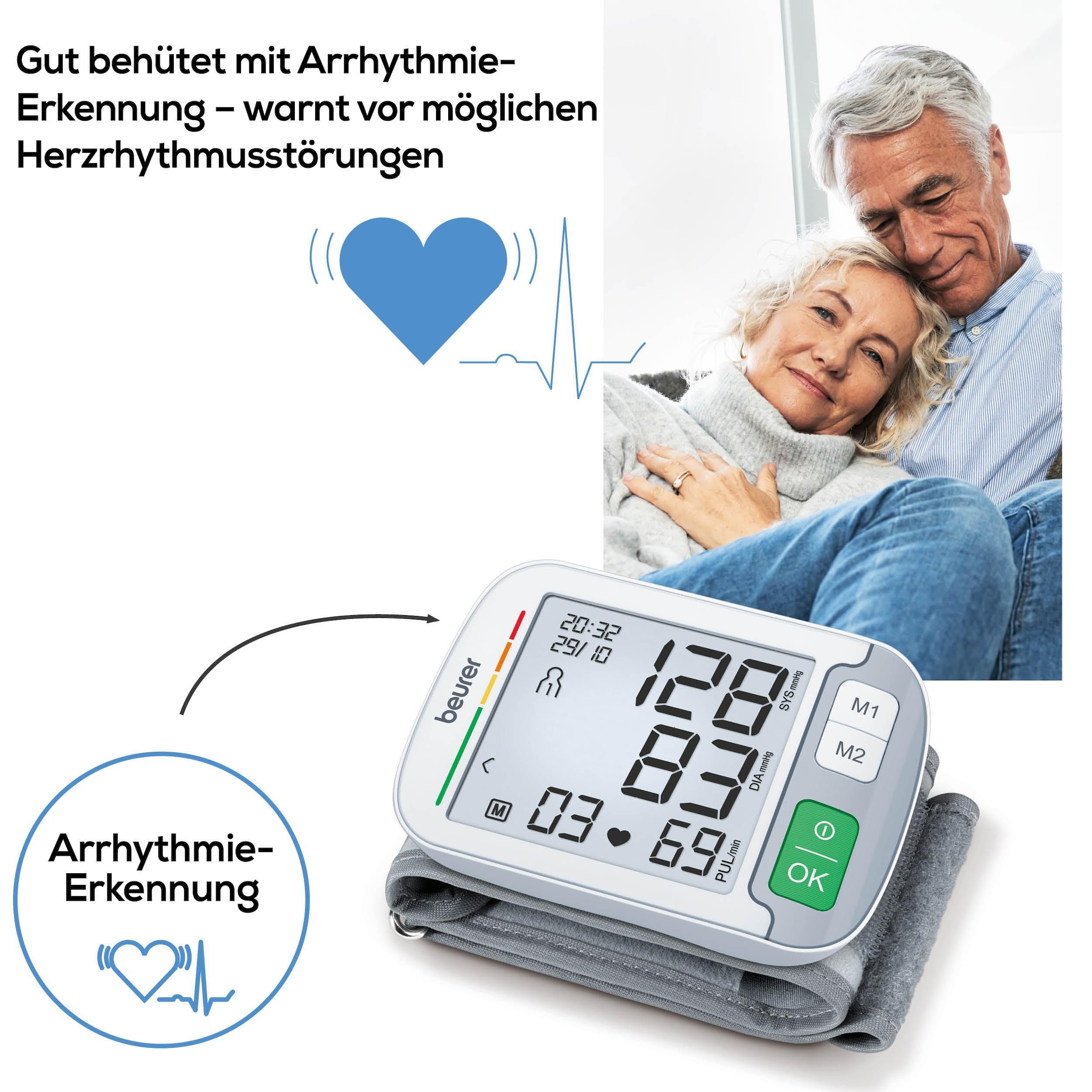 BEURER Handgelenk-Blutdruckmessgerät »BC 51 mit Durchschnittswertberechnung der letzten 7 Tage«, Farbiger Risikoindikator und Arrhythmie-Erkennung