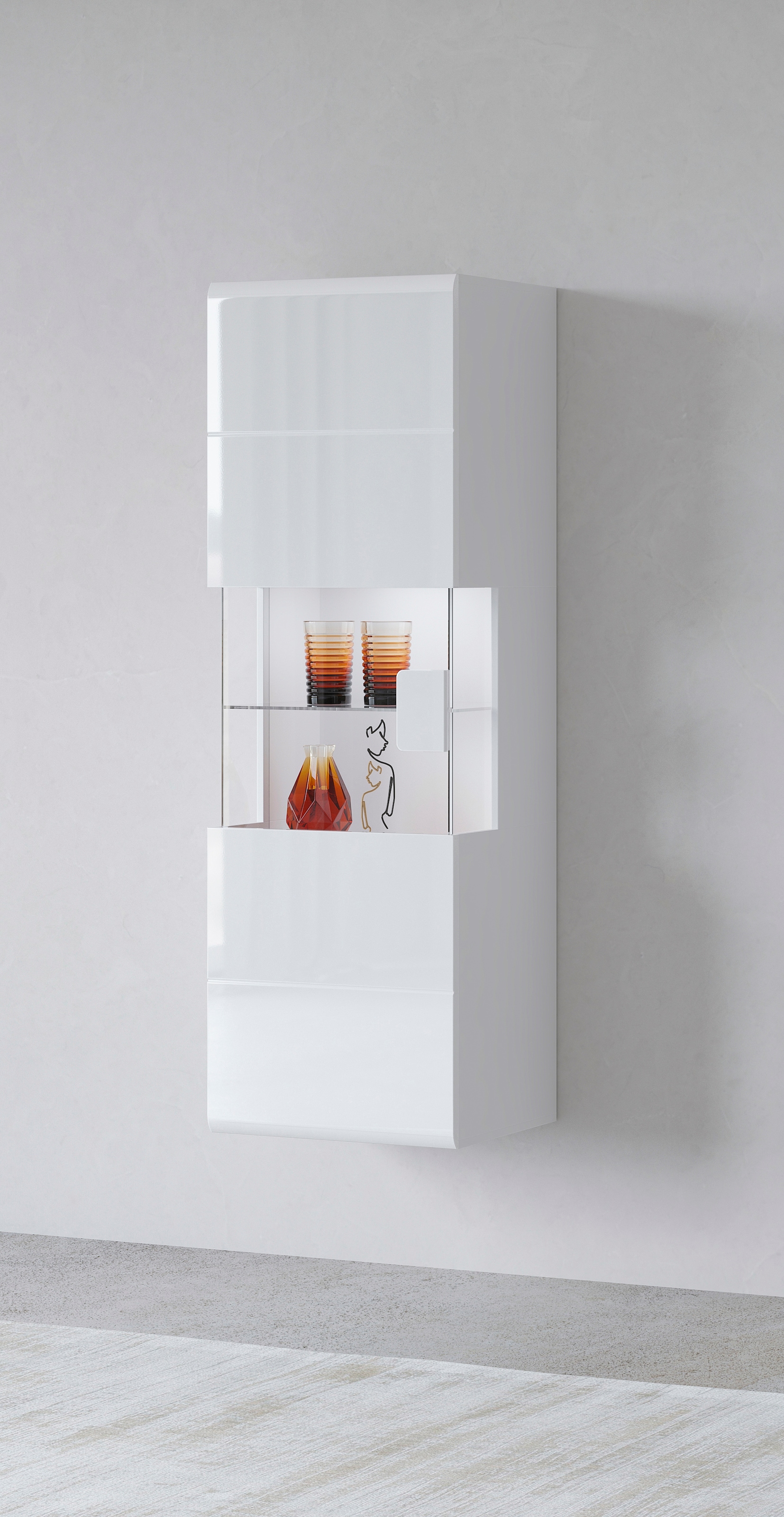 INOSIGN Hängevitrine »Toledo,Höhe 159 cm trendige Glasvitrine mit dekorative MDF-Front«, Vitrine mit Glasfront, ohne Beleuchtung, viel Stauraum, hochglanz