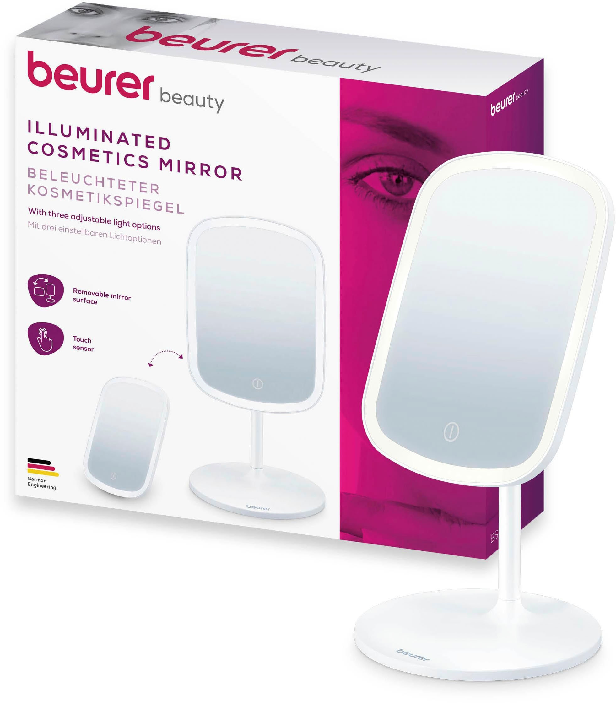 BEURER Kosmetikspiegel »BS 47, beleuchtet, mit Magnethalterung« Drei verschiedene Lichtoptionen, Touch-Sensor auf der Spiegelfläche