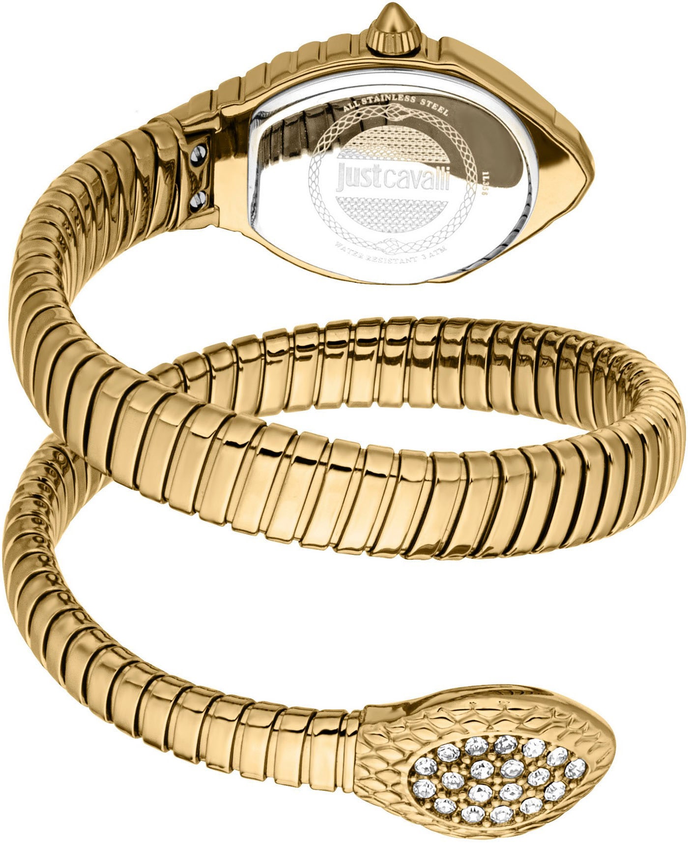 Just Cavalli Time Quarzuhr »Signature Snake«, Armbanduhr, Damenuhr, Edelstahlarmband, analog, Kristallsteine