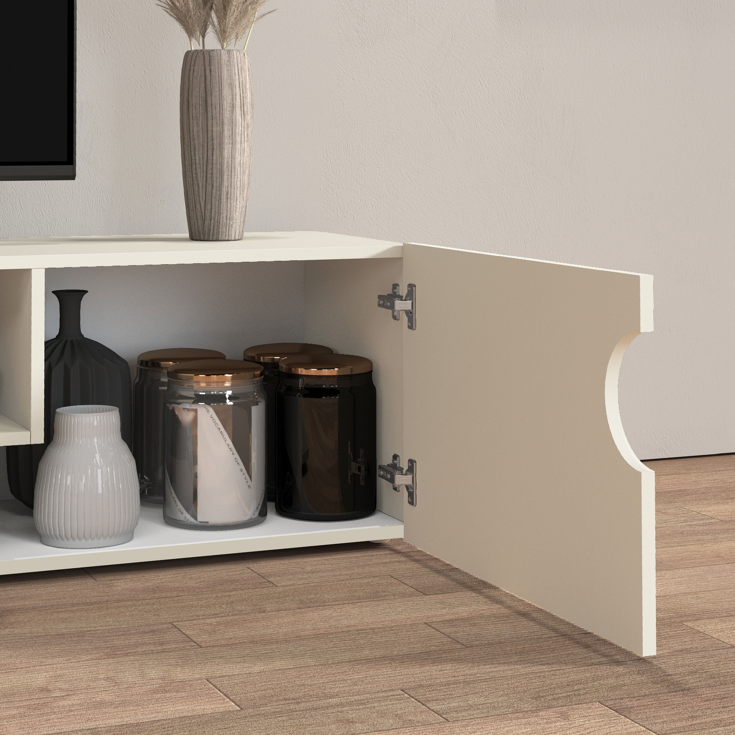 Home affaire Lowboard »REAL TV-Möbel, 240 cm breit, 40/60 cm hoch, Hochglanz oder matt« mit 2 abgerundeten Türen, 1 Klappe, die ein ovales offenes Fach bilden