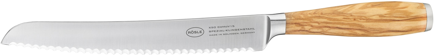 RÖSLE Brotmesser »Artesano«, (1 tlg.), mit Wellenschliff, Made in Solingen, Klingenspezialstahl, Olivenholz