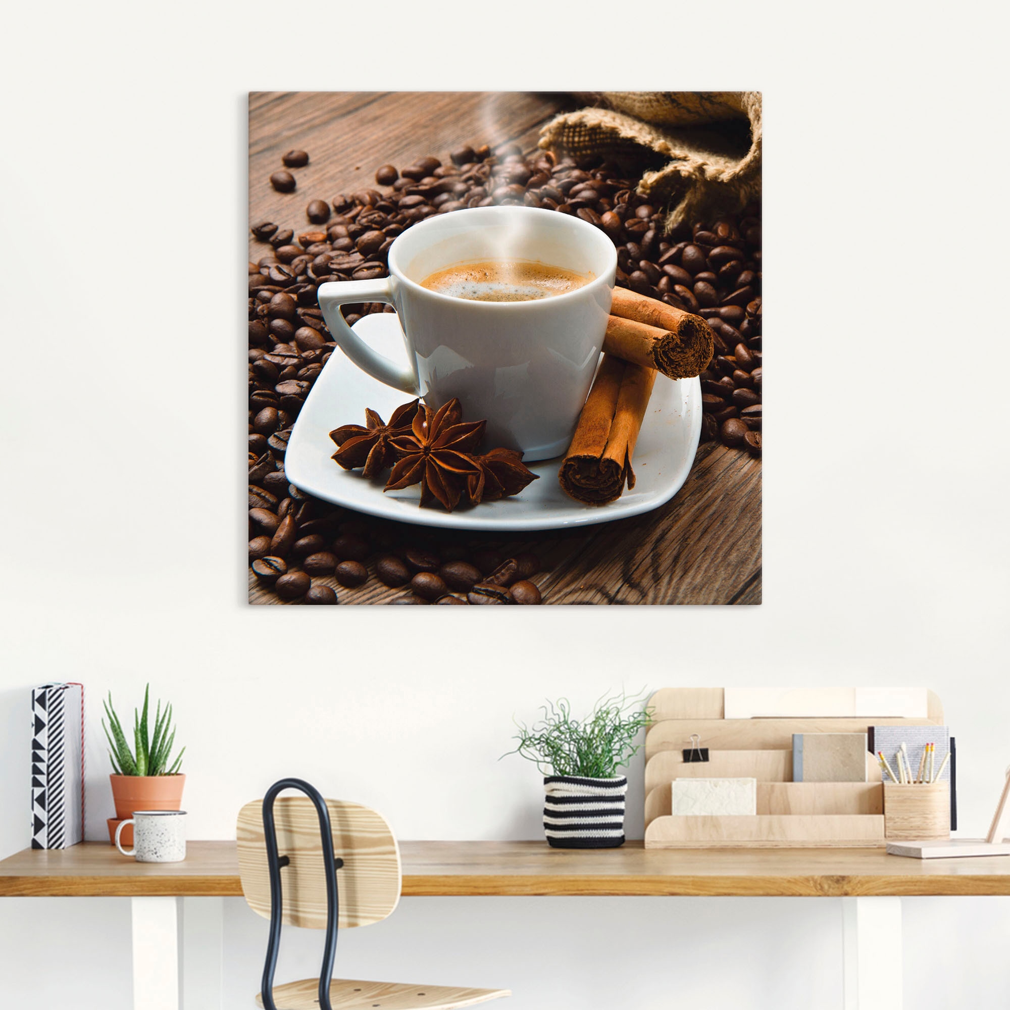 Artland Wandbild »Kaffeetasse Leinensack mit Kaffeebohnen«, Getränke, (1 St.), als Leinwandbild, Poster in verschied. Größen