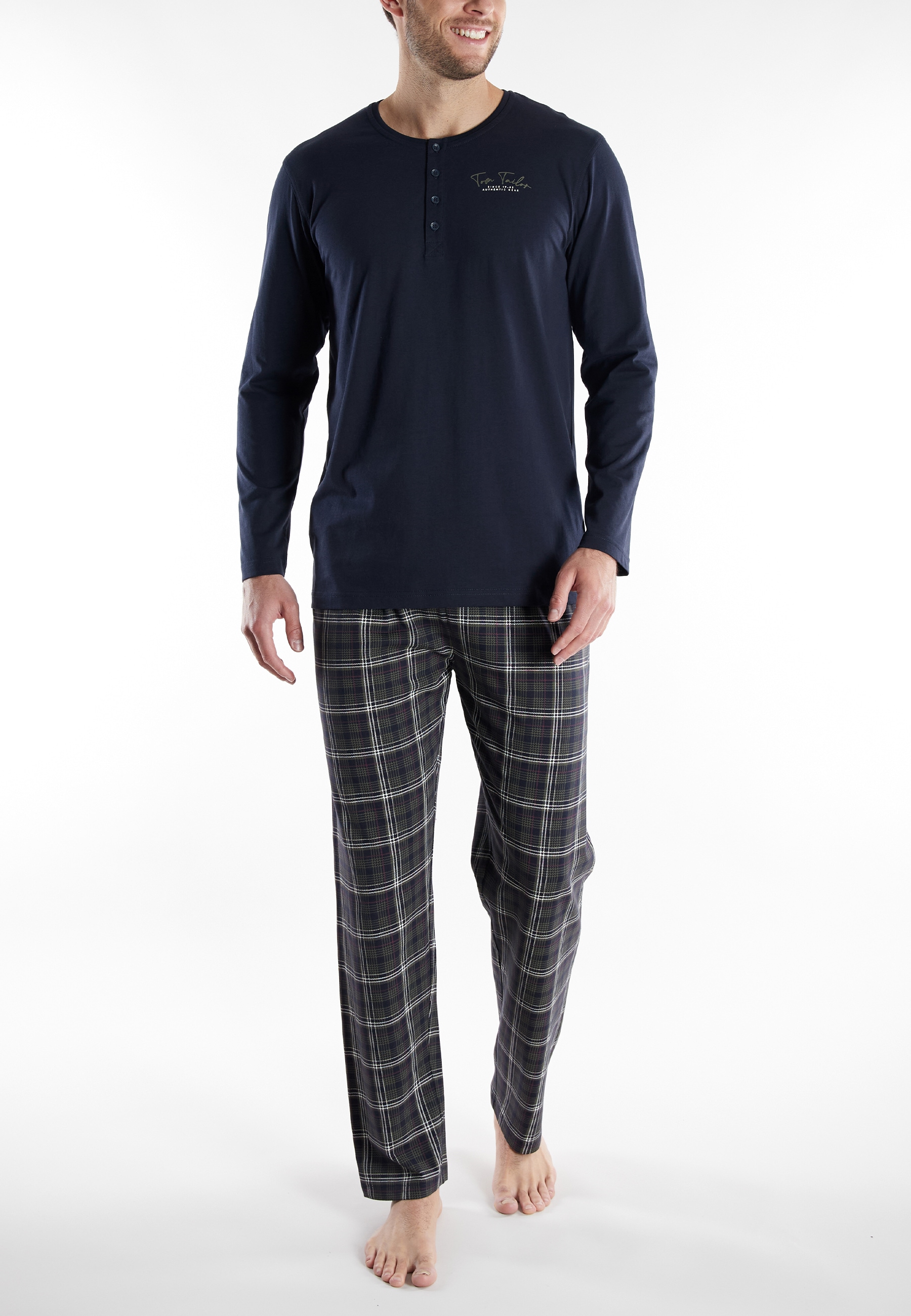TOM TAILOR Schlafanzug »Milos« Langarm, Rundhalsausschnitt, mit Knopfleiste, kariert, Baumwolle