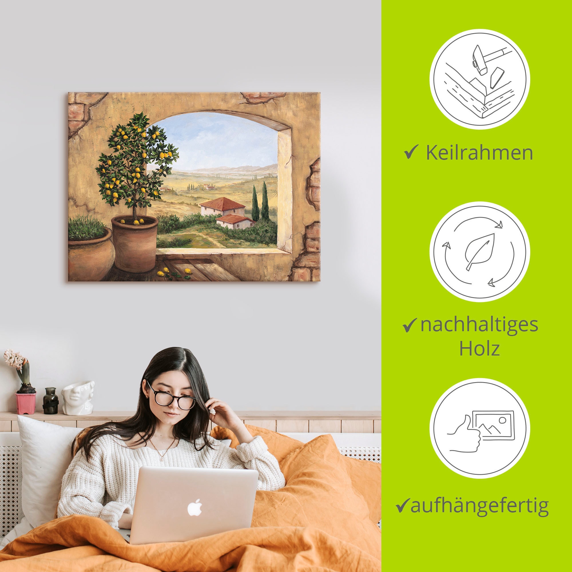 Artland Wandbild »Fenster in der Toskana«, Fensterblick, (1 St.), als Alubild, Outdoorbild, Leinwandbild, Poster, Wandaufkleber