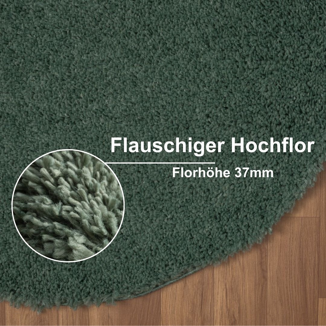 Myflair Möbel & Accessoires Hochflor-Teppich »My Shaggy«, rund, 37 mm Höhe, Shaggy, Uni Farben, leicht glänzend, Microfaser, extra flauschig