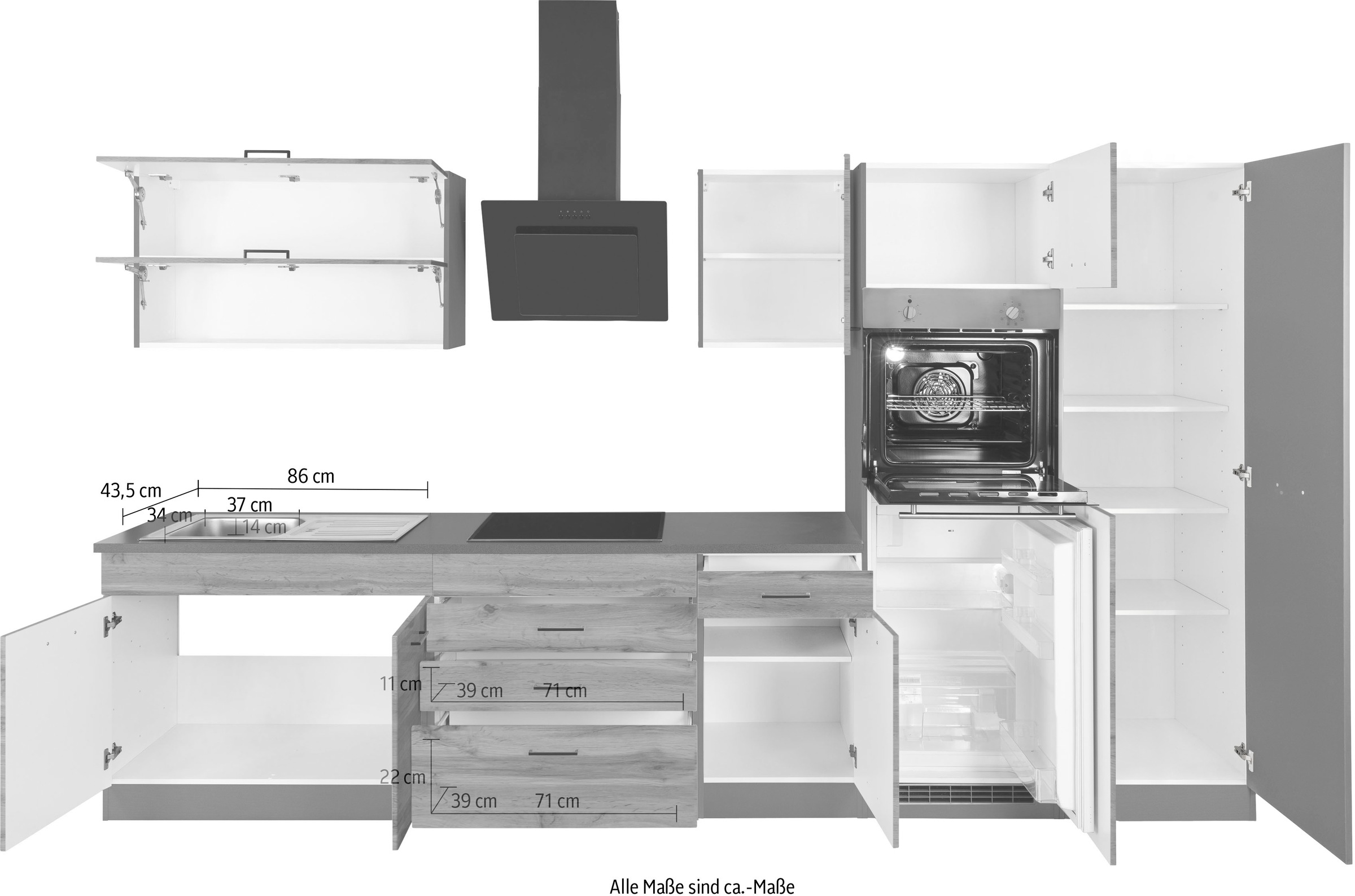 KOCHSTATION Küchenzeile »KS-Trier«, mit E-Geräten, Breite 340 cm