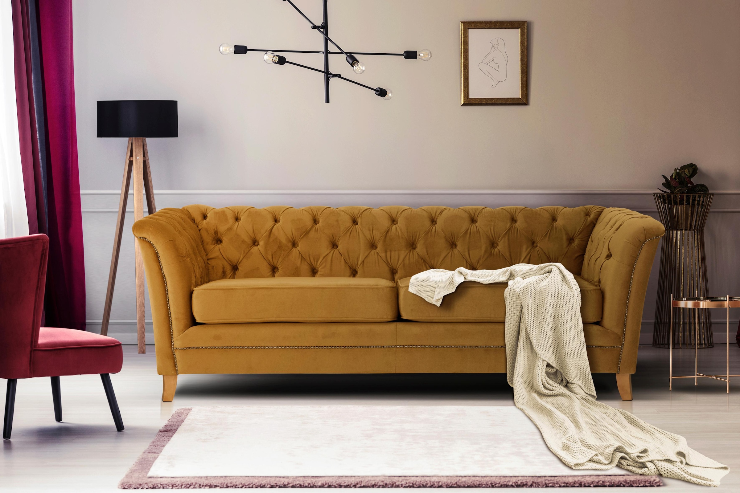 Home affaire 3-Sitzer »Newport« mit Knopfheftung im Rücken, Keder und feine günstig online kaufen