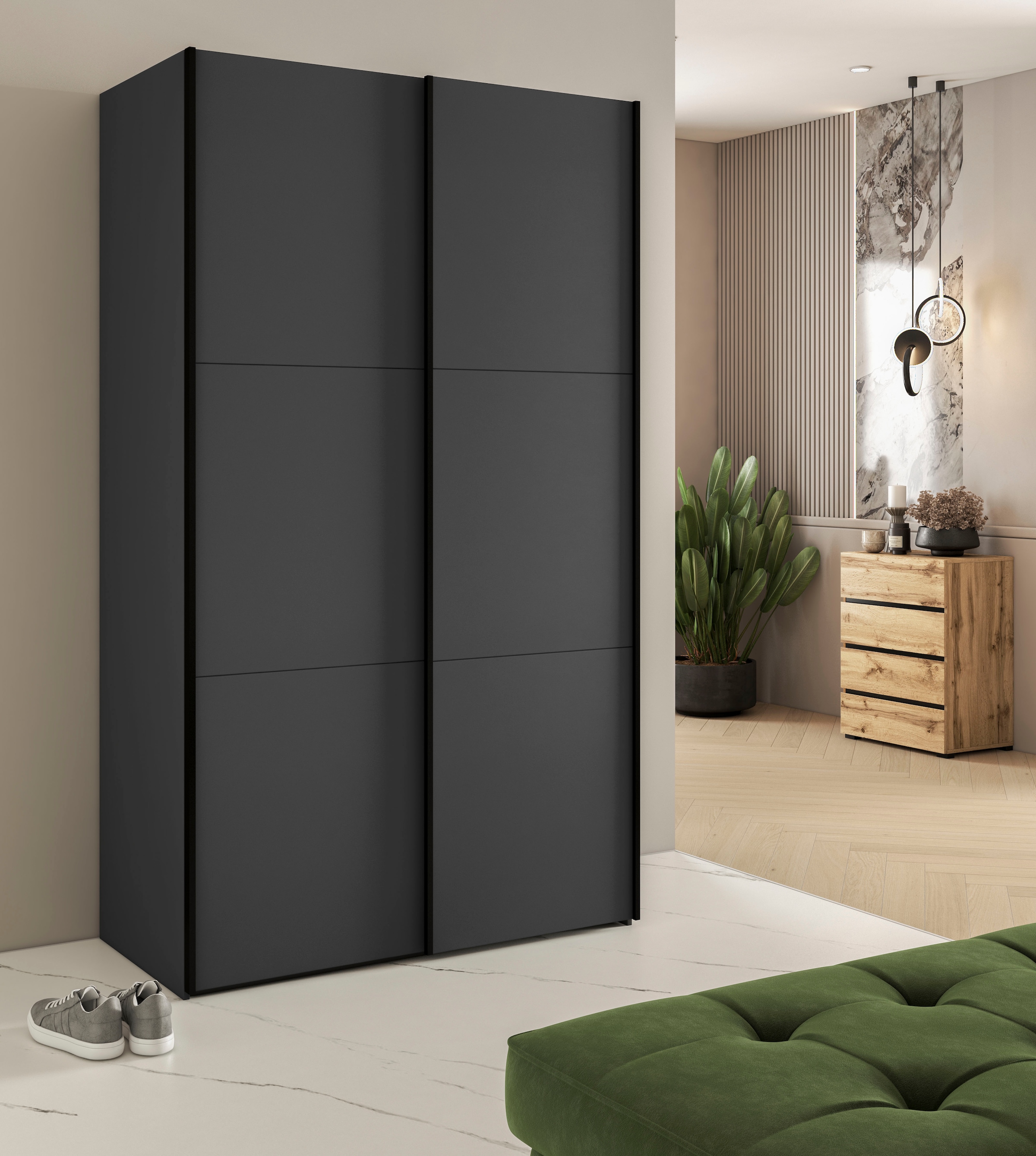 INOSIGN Kleiderschrank »Eastvale, 120x64x210cm, ideal für kleine Räume oder Nischen«, Schrank mit Schwebetüren, FSC-zertifiziert, Metallgriffe