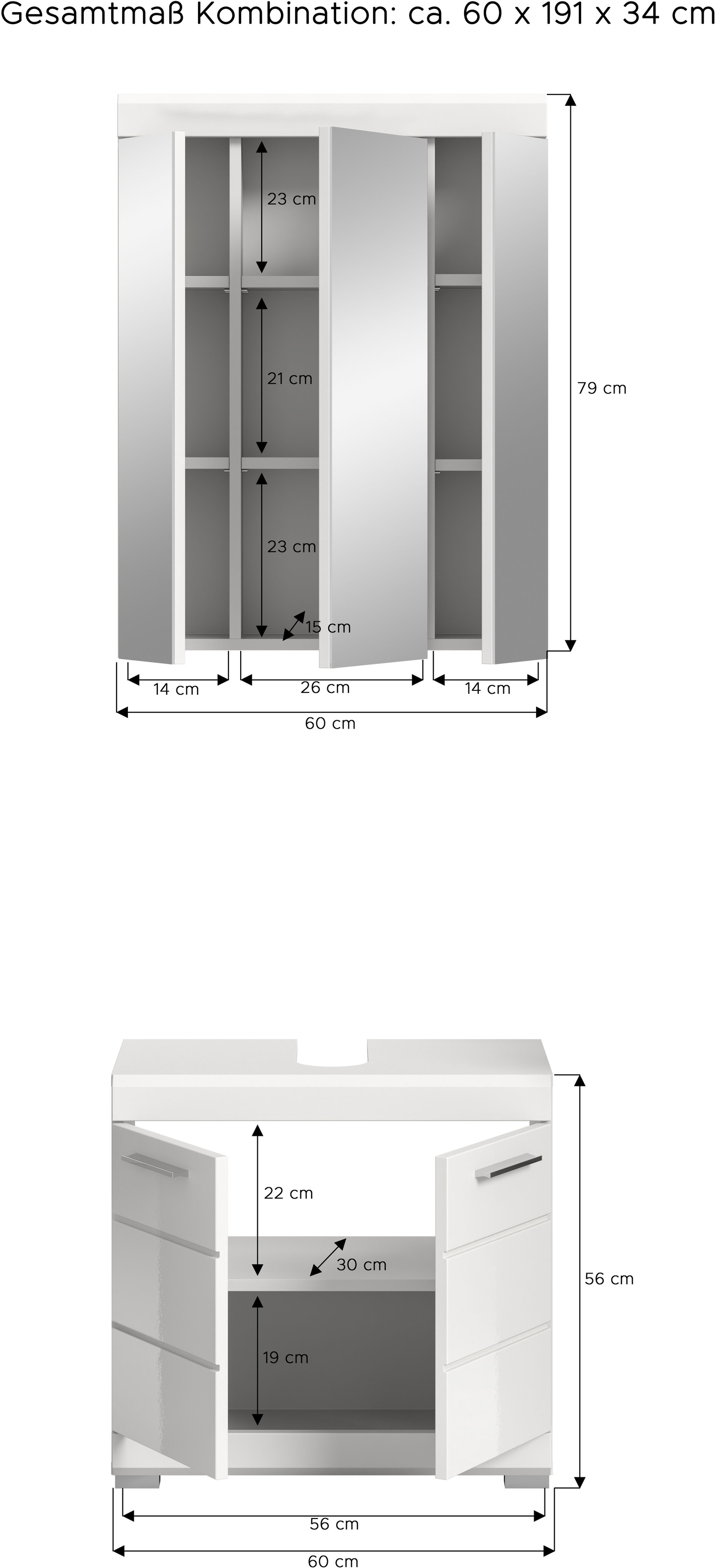 INOSIGN Badmöbel-Set »Siena, 2 tlg., bestehend aus: Waschbeckenunterschrank, Spiegelschrank«, (Set), in verschiedenen Farben erhältlich, Badmöbel, Kombination, Badezimmer