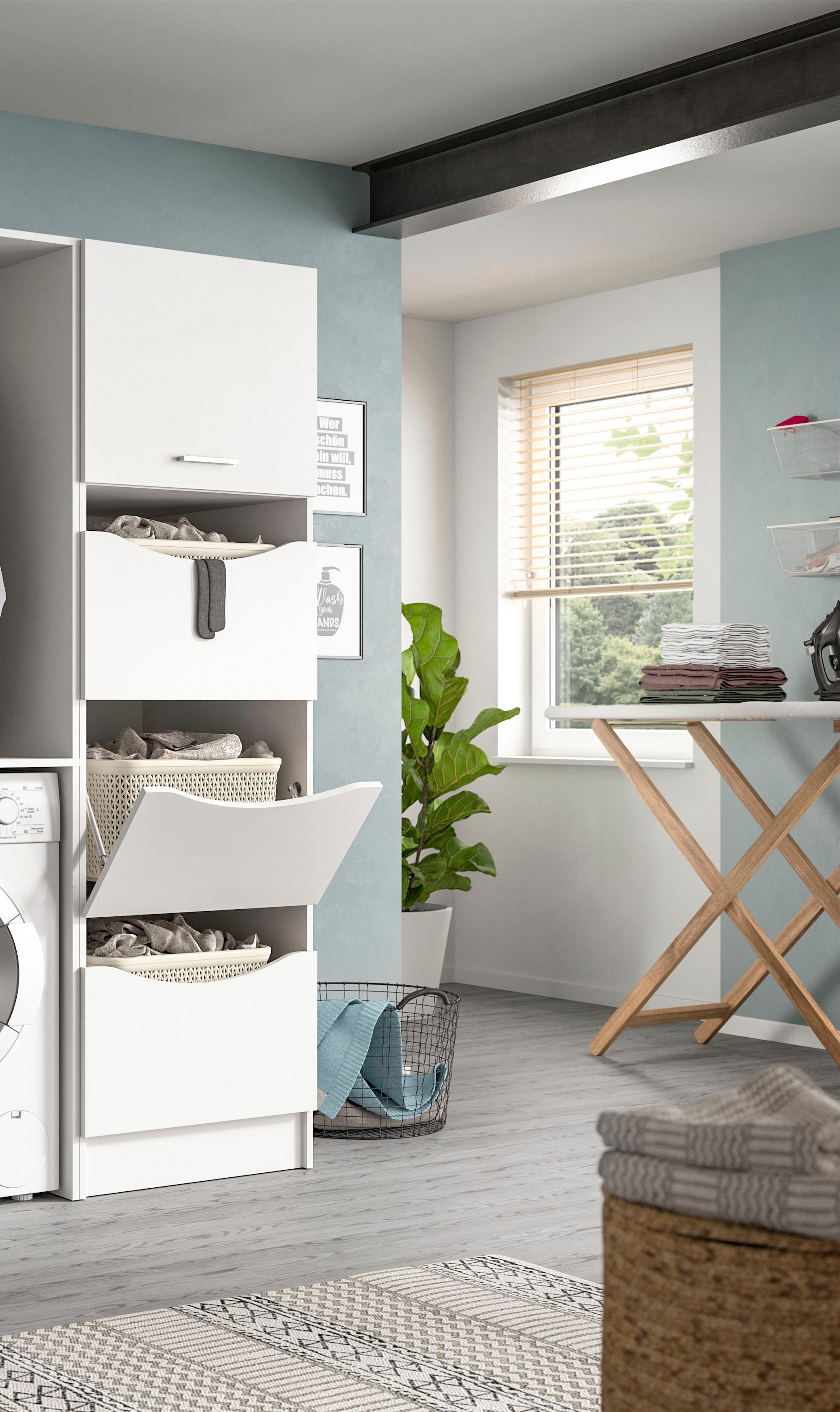 welltime Wäscheschrank »FALAS, TOPSELLER!, Höhe 195 cm, 4 Klappen, Wäscheorganizer« in verschiedenen Farben erhältlich, 1 Stk. tlg. Universalschrank, Mehrzweckschrank, Badezimmer, Hauswirtschaftsschrank